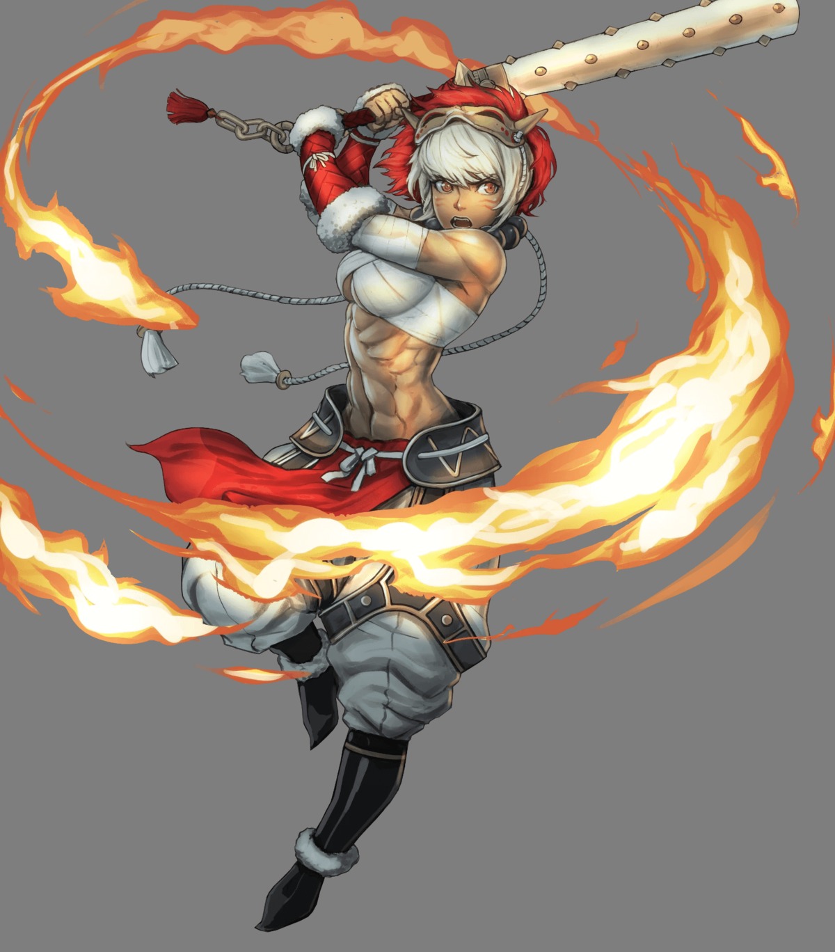cleavage fire_emblem fire_emblem_heroes fire_emblem_if horns kusakihara_toshiyuki_(intelligent_systems) nintendo rinkah sarashi underboob weapon
