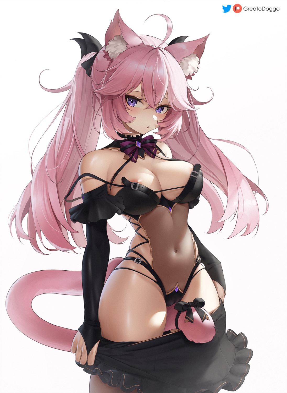 animal_ears areola cameltoe erect_nipples greatodoggo leotard nekomimi no_bra nyatasha_nyanners see_through tail undressing vshojo