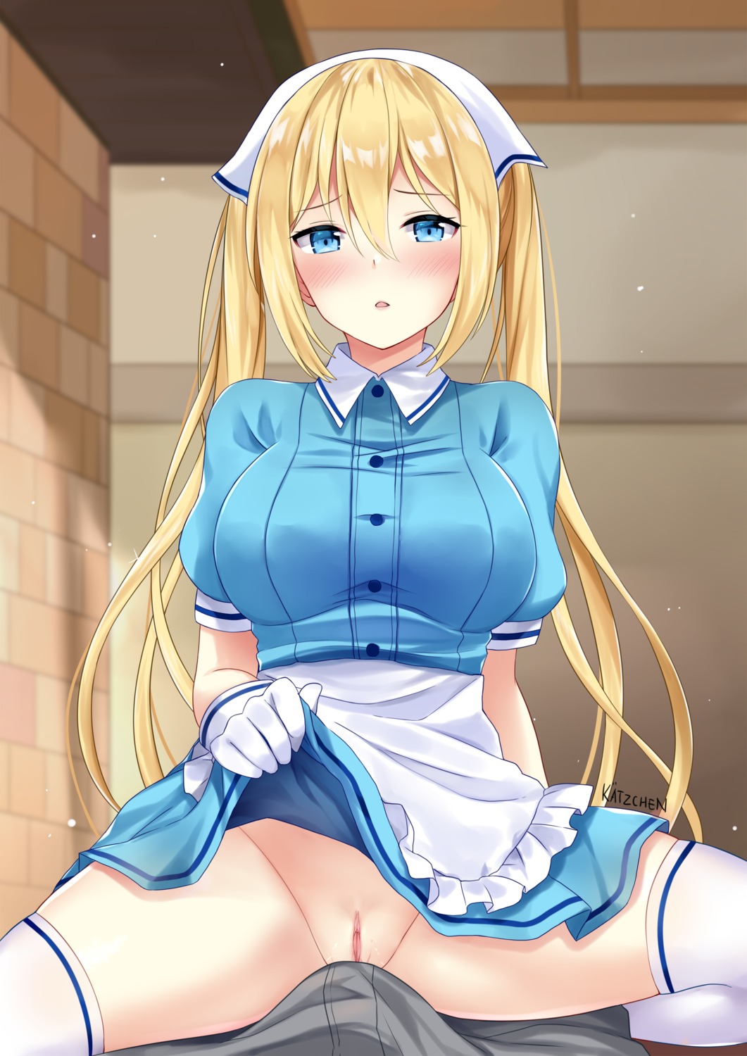 blend_s hinata_kaho kaetzchen maid nopan pussy skirt_lift thighhighs uncensored waitress