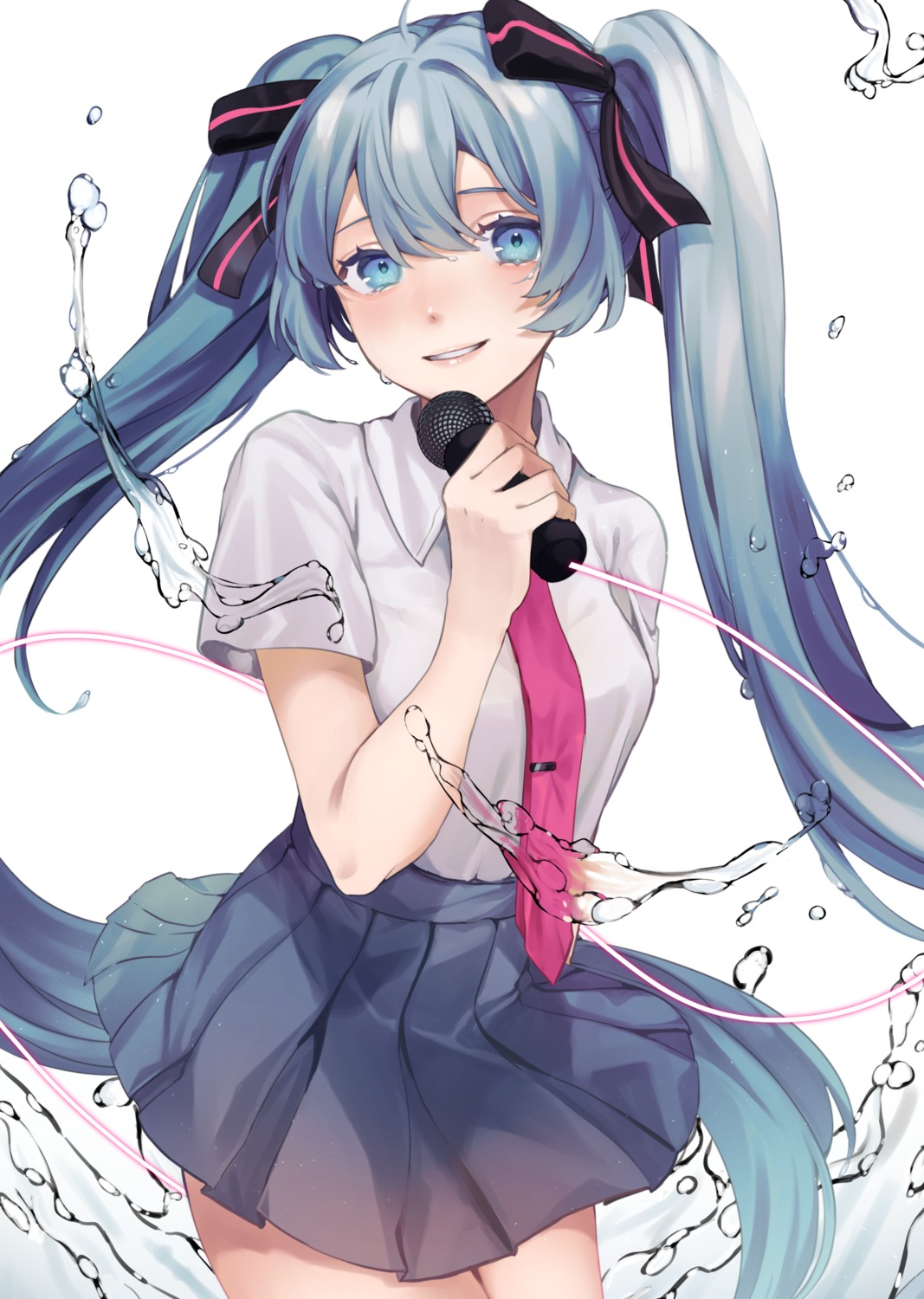 hatsune_miku narimachi_yuki seifuku skirt_lift vocaloid