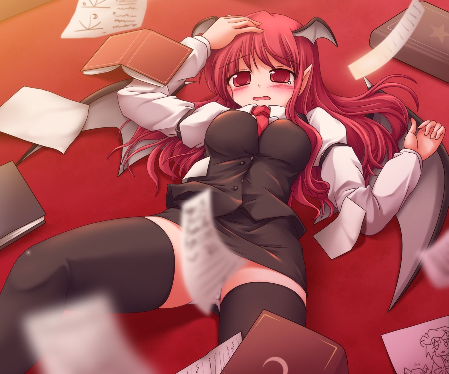 koakuma lzh pantsu thighhighs touhou wings