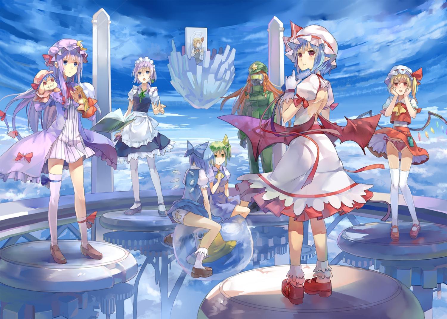 77gl cirno daiyousei flandre_scarlet hong_meiling izayoi_sakuya mirai_nikki pantsu parody patchouli_knowledge remilia_scarlet rumia thighhighs touhou