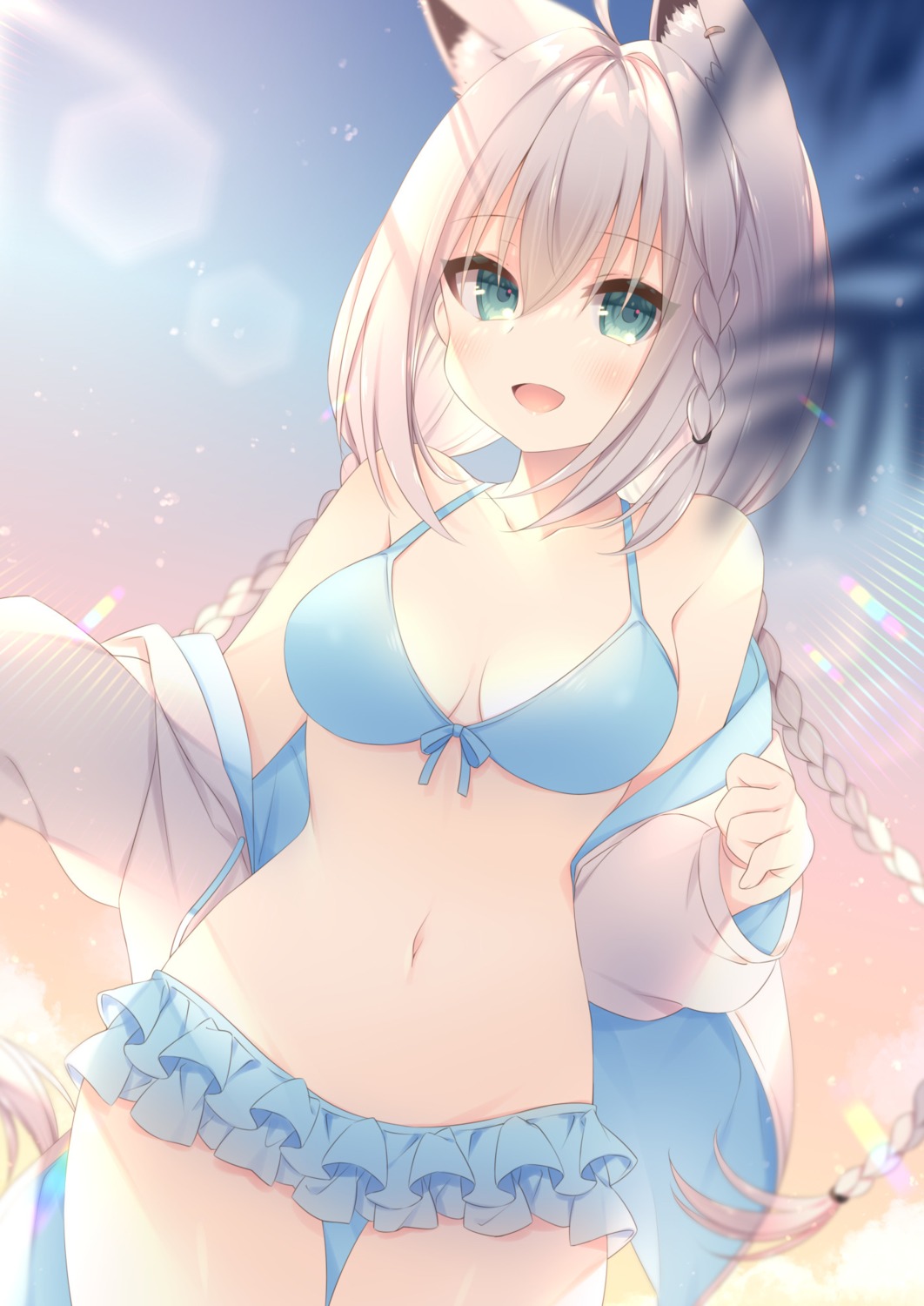 animal_ears anju bikini hololive hololive_gamers kitsune open_shirt shirakami_fubuki swimsuits