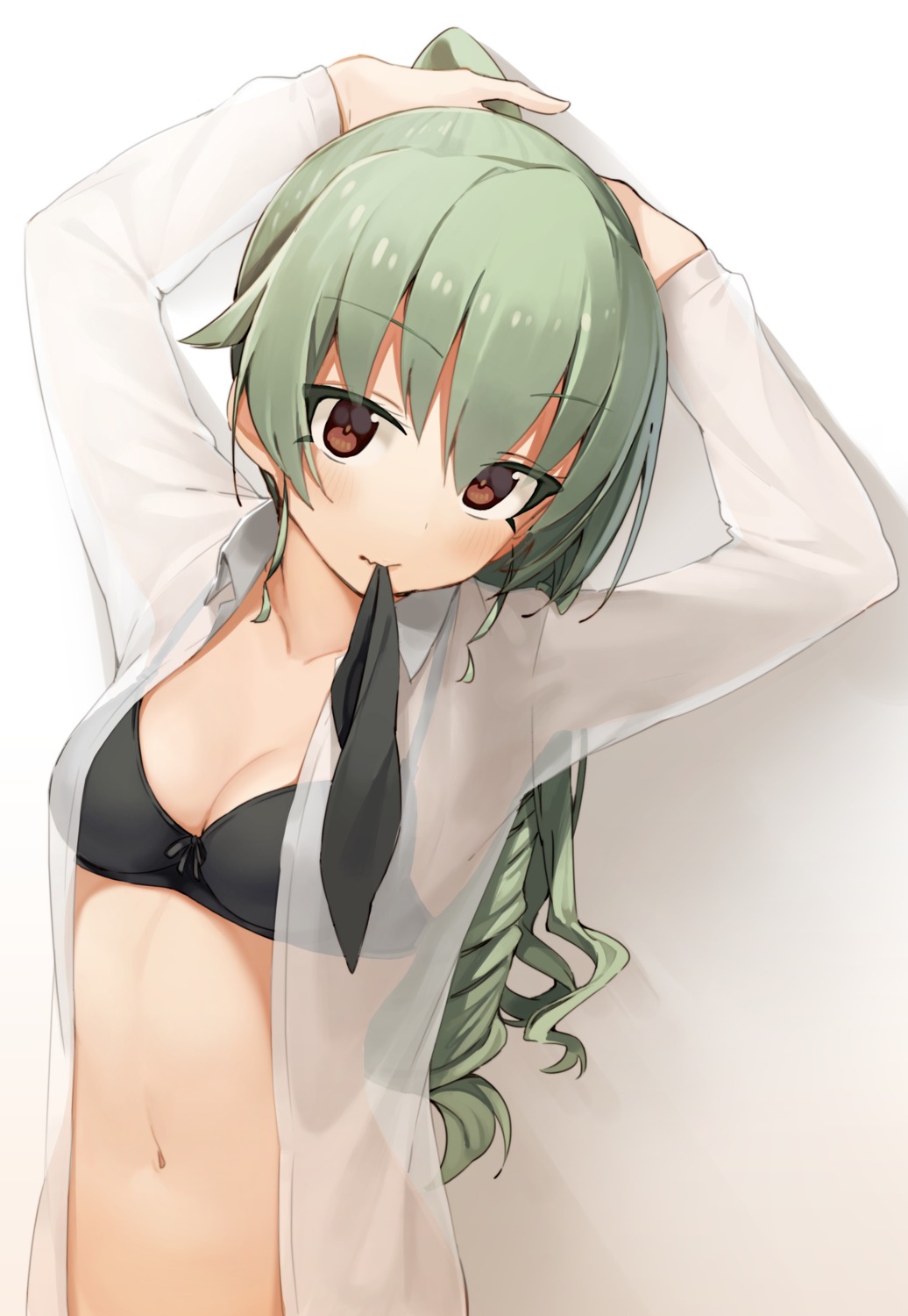 anchovy bra cleavage girls_und_panzer open_shirt see_through seramikku