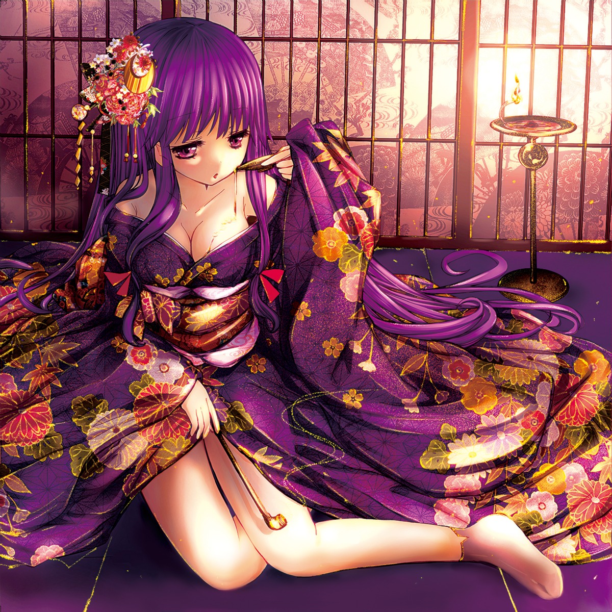 catbell cleavage cream kimono patchouli_knowledge touhou