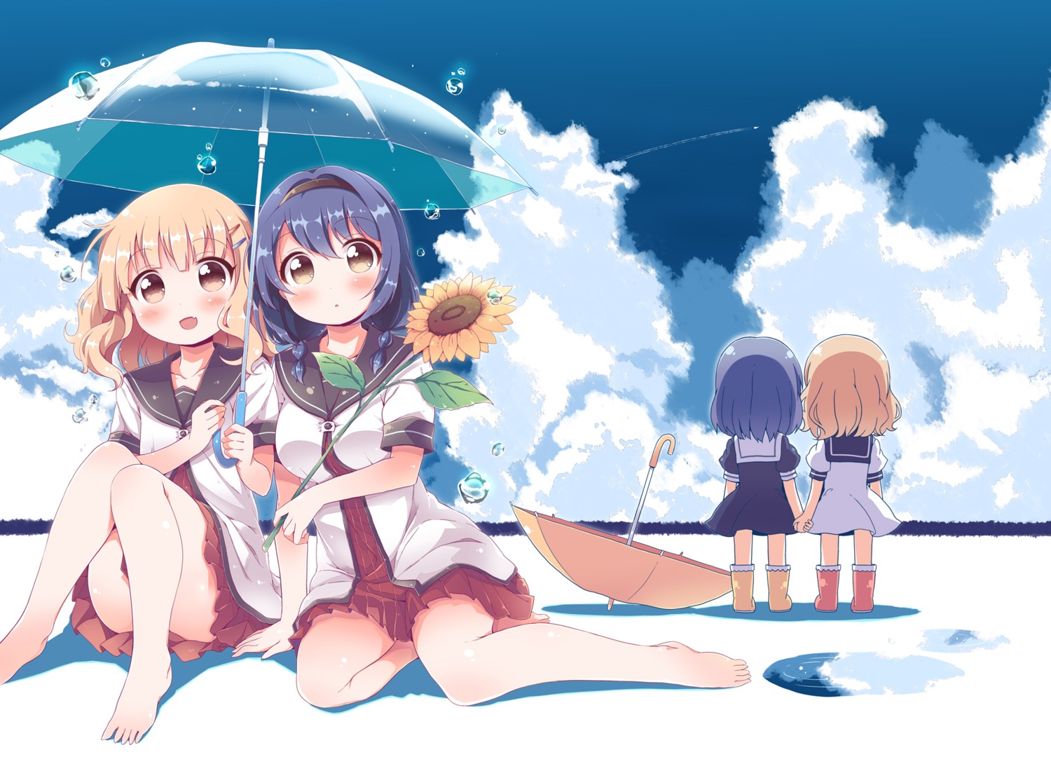 chibi furutani_himawari oomuro_sakurako seifuku takahero umbrella yuru_yuri