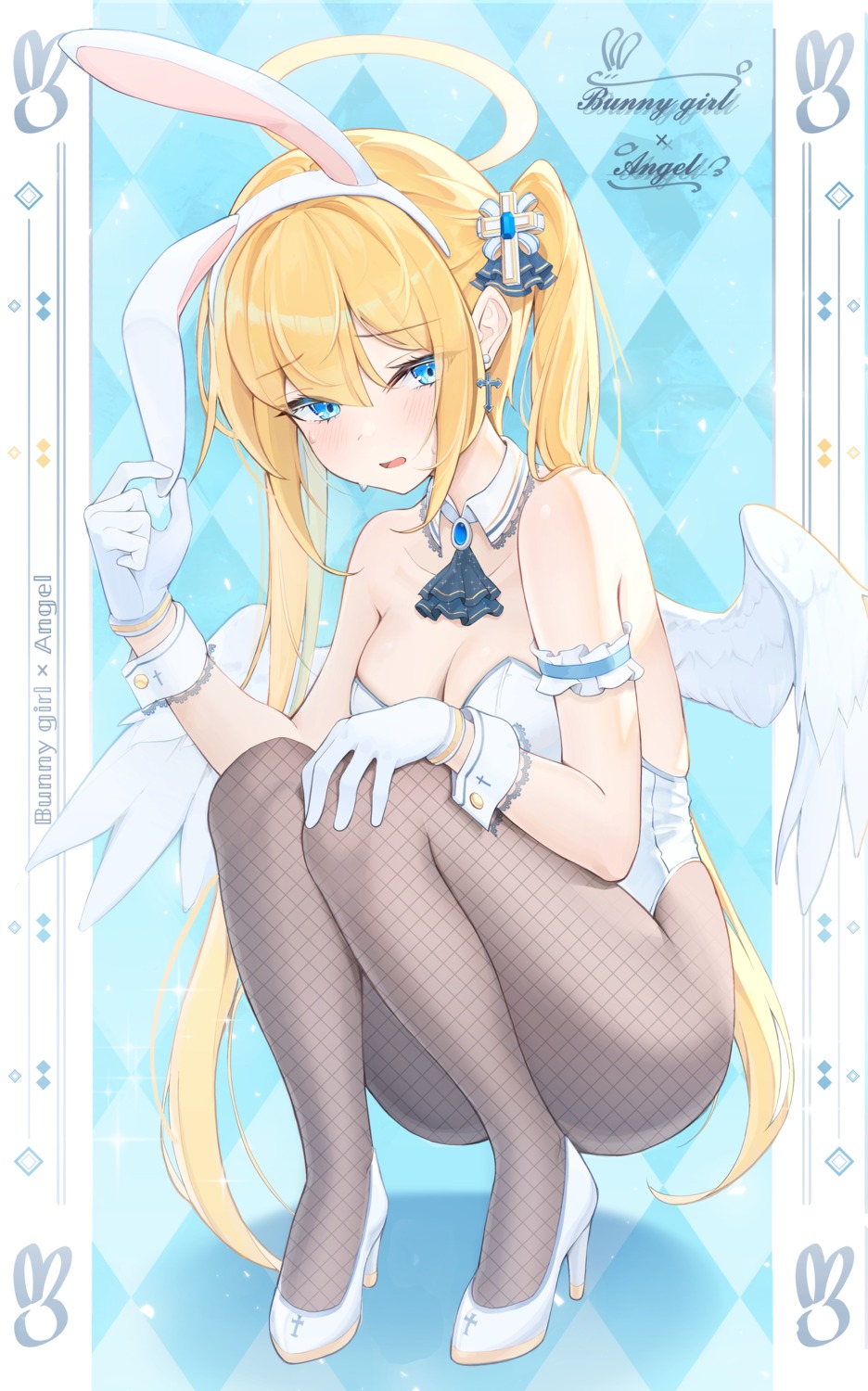 angel animal_ears bunny_ears bunny_girl fishnets heels kira_(kira78718520) lucy_(kira78718520) no_bra pantyhose wings