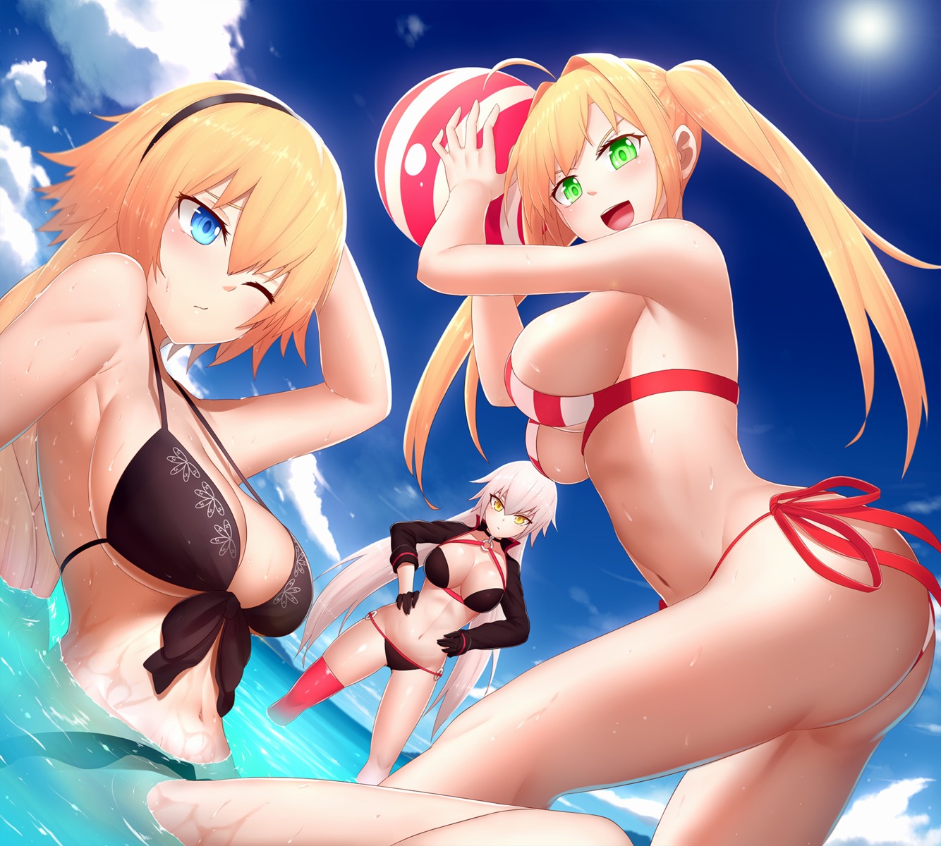 ass bikini bu_li cleavage fate/grand_order jeanne_d'arc jeanne_d'arc_(alter)_(fate) saber_extra swimsuits thighhighs wet