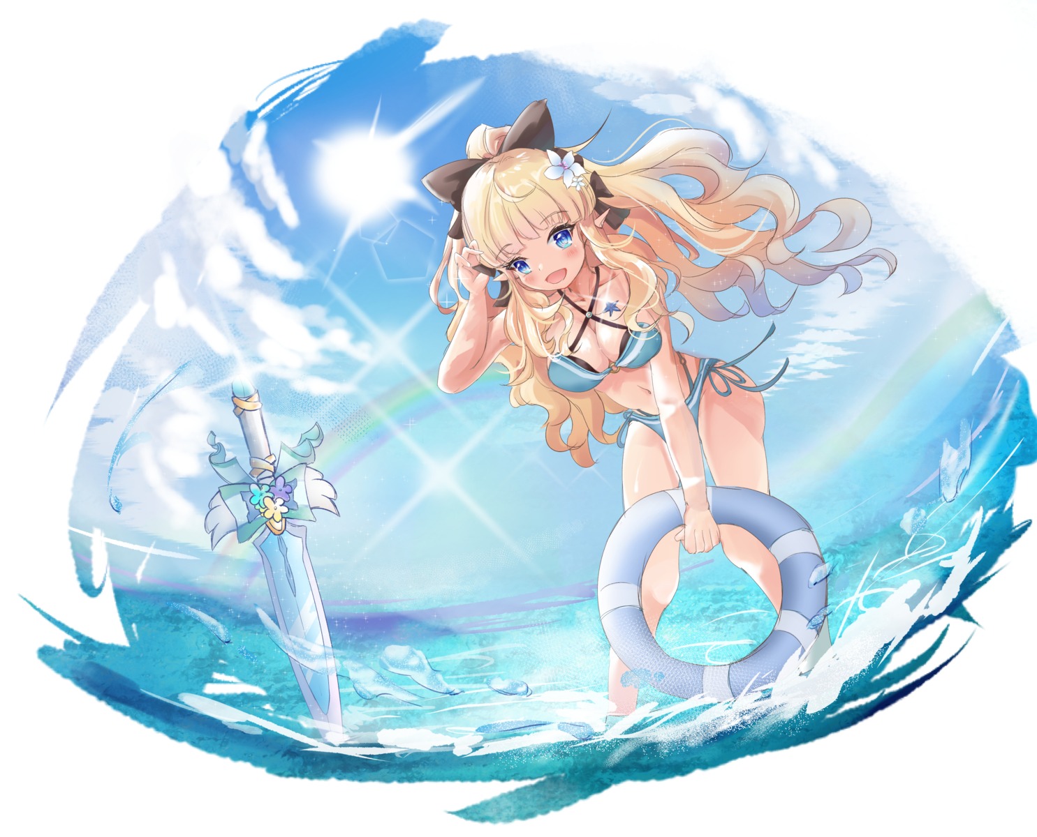 bikini fishgolden pointy_ears princess_connect princess_connect!_re:dive sasaki_saren swimsuits sword wet