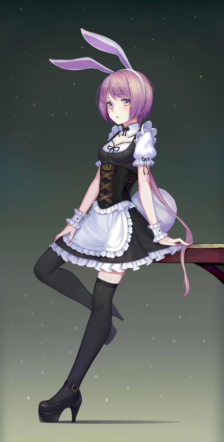 animal_ears bunny_ears heels maid sonikey0_0 tail thighhighs