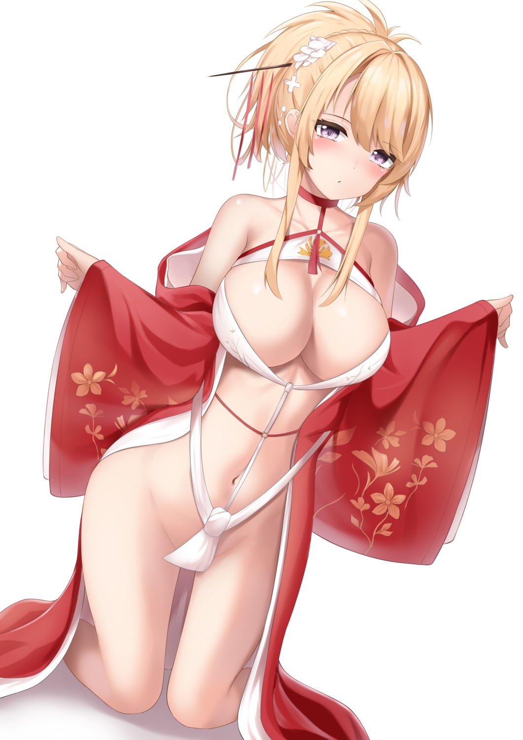 azur_lane glorious_(azur_lane) japanese_clothes no_bra nopan tatsumiya_kagari