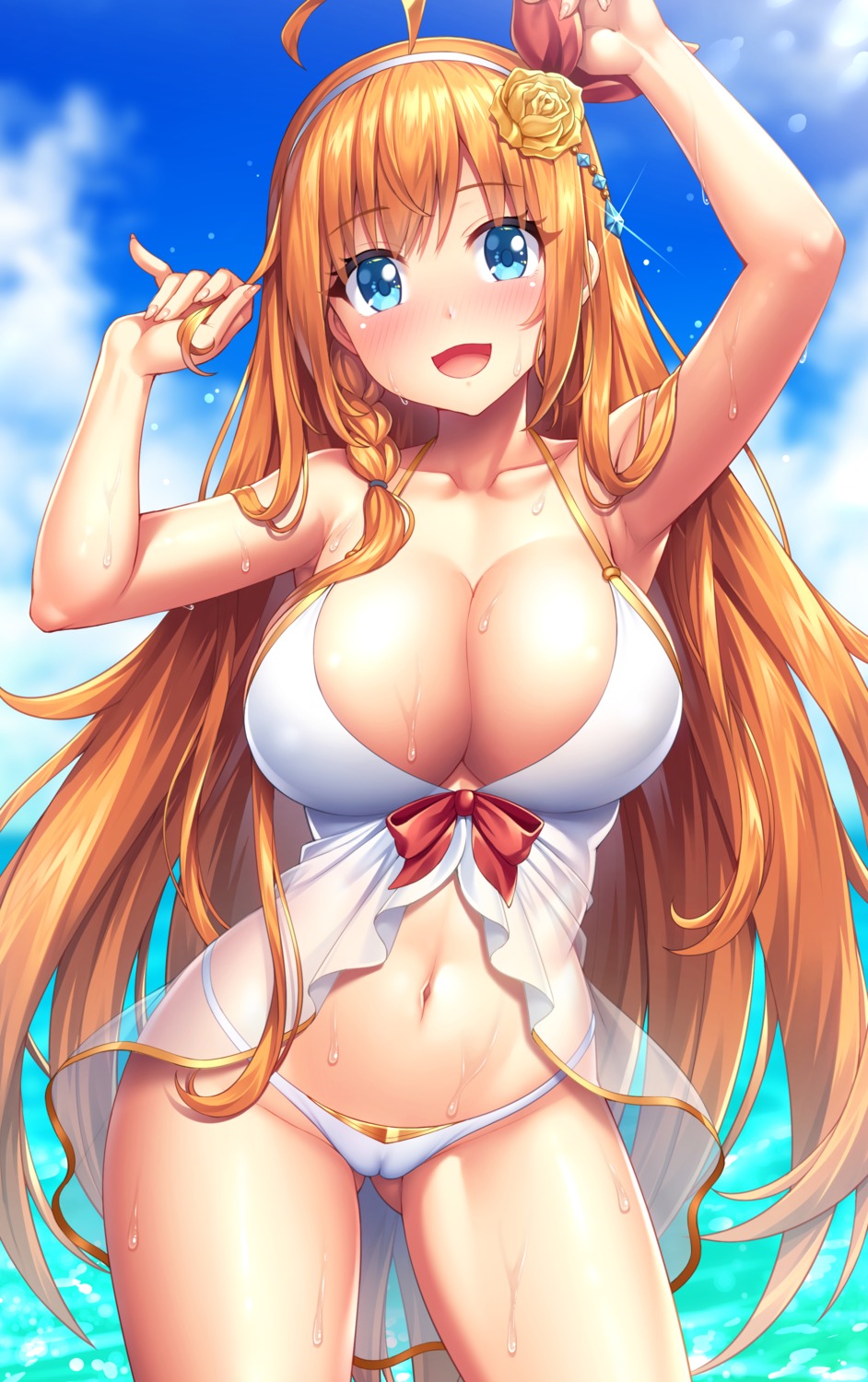 bikini cameltoe lambda_(artist) pecorine princess_connect princess_connect!_re:dive see_through swimsuits wet