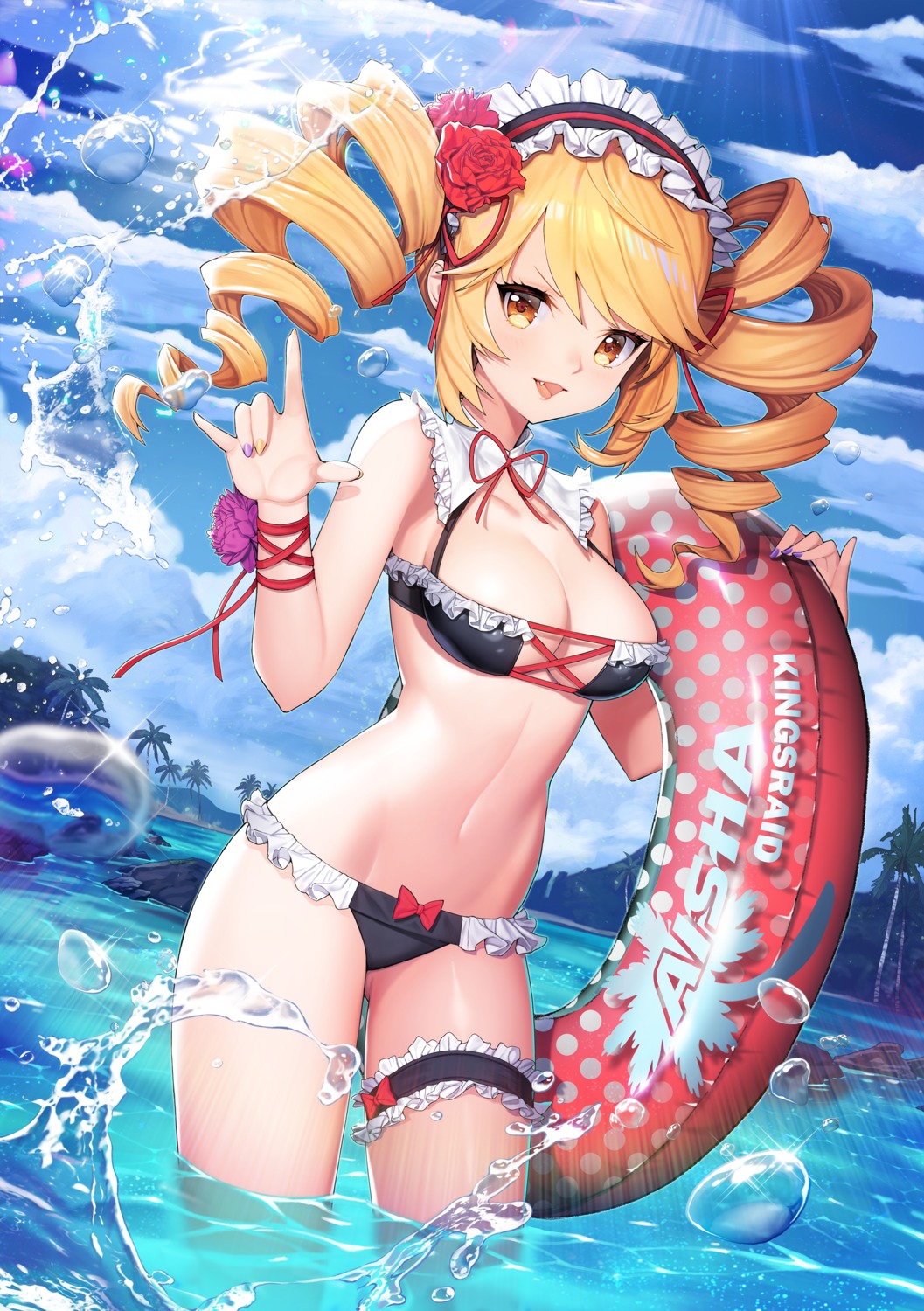 aisha_(king's_raid) bikini cleavage garter king's_raid monini swimsuits wet