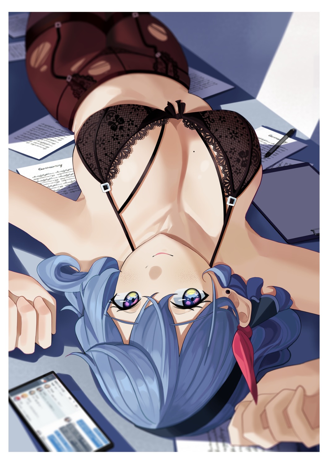 amau_ako blue_archive bra garter_belt haerge pantsu pantyhose stockings thighhighs torn_clothes