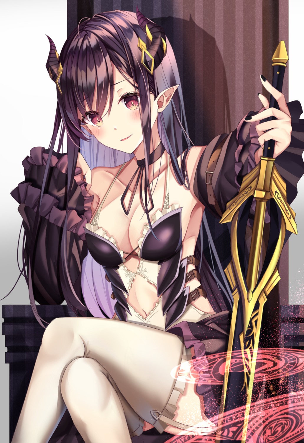 cleavage horns no_bra pointy_ears stockings sword thighhighs tsukasa0719