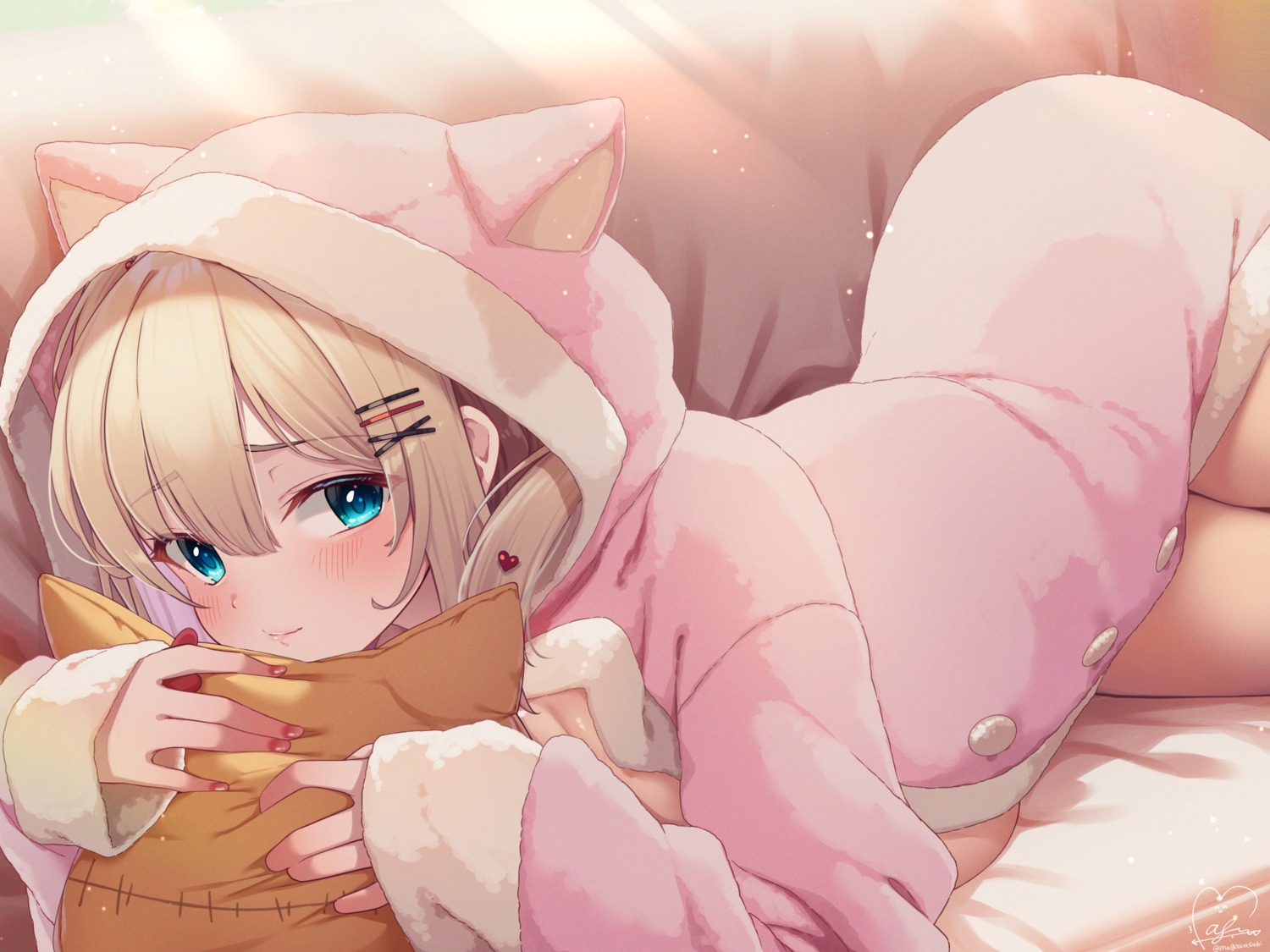 akai_haato animal_ears hololive magowasabi nekomimi pajama