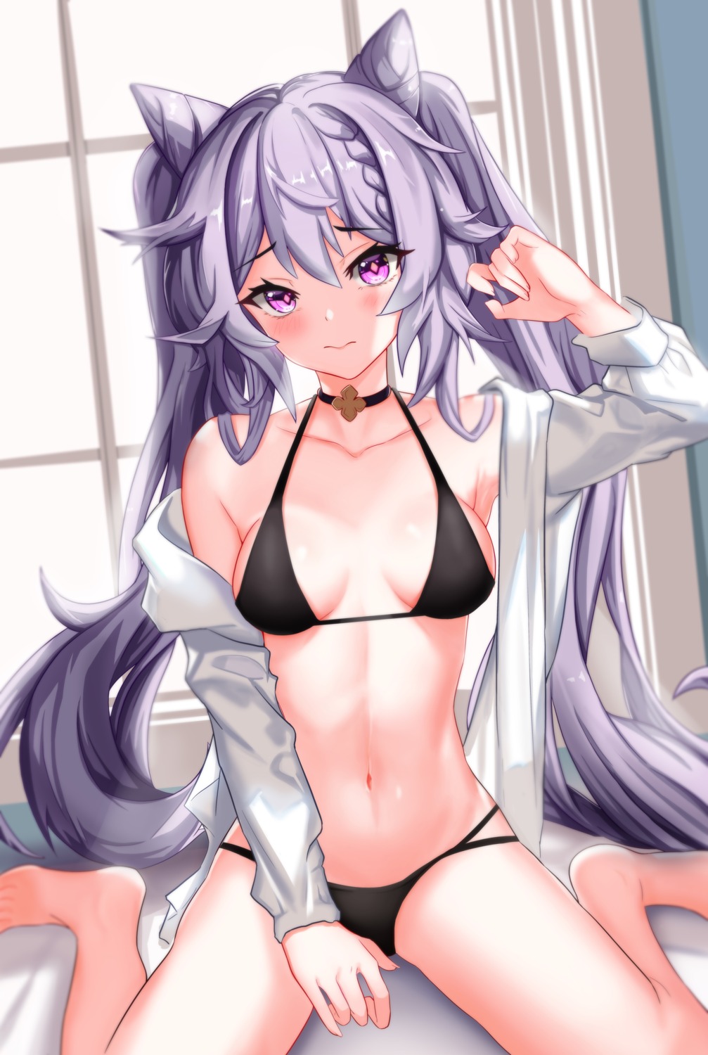 bikini ddddecade genshin_impact keqing open_shirt swimsuits