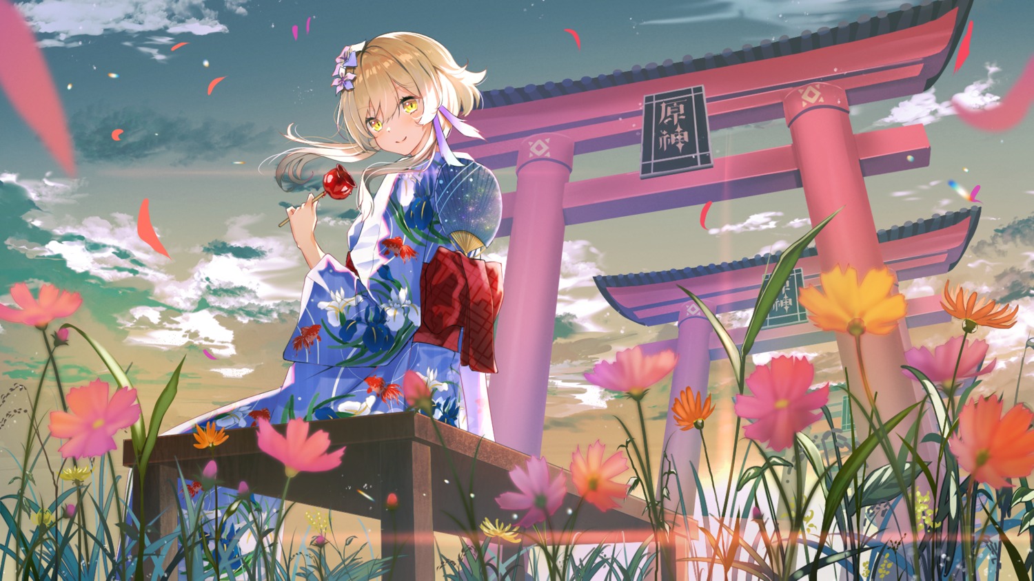 genshin_impact landscape lumine nanashi_(74_nanashi) wallpaper yukata