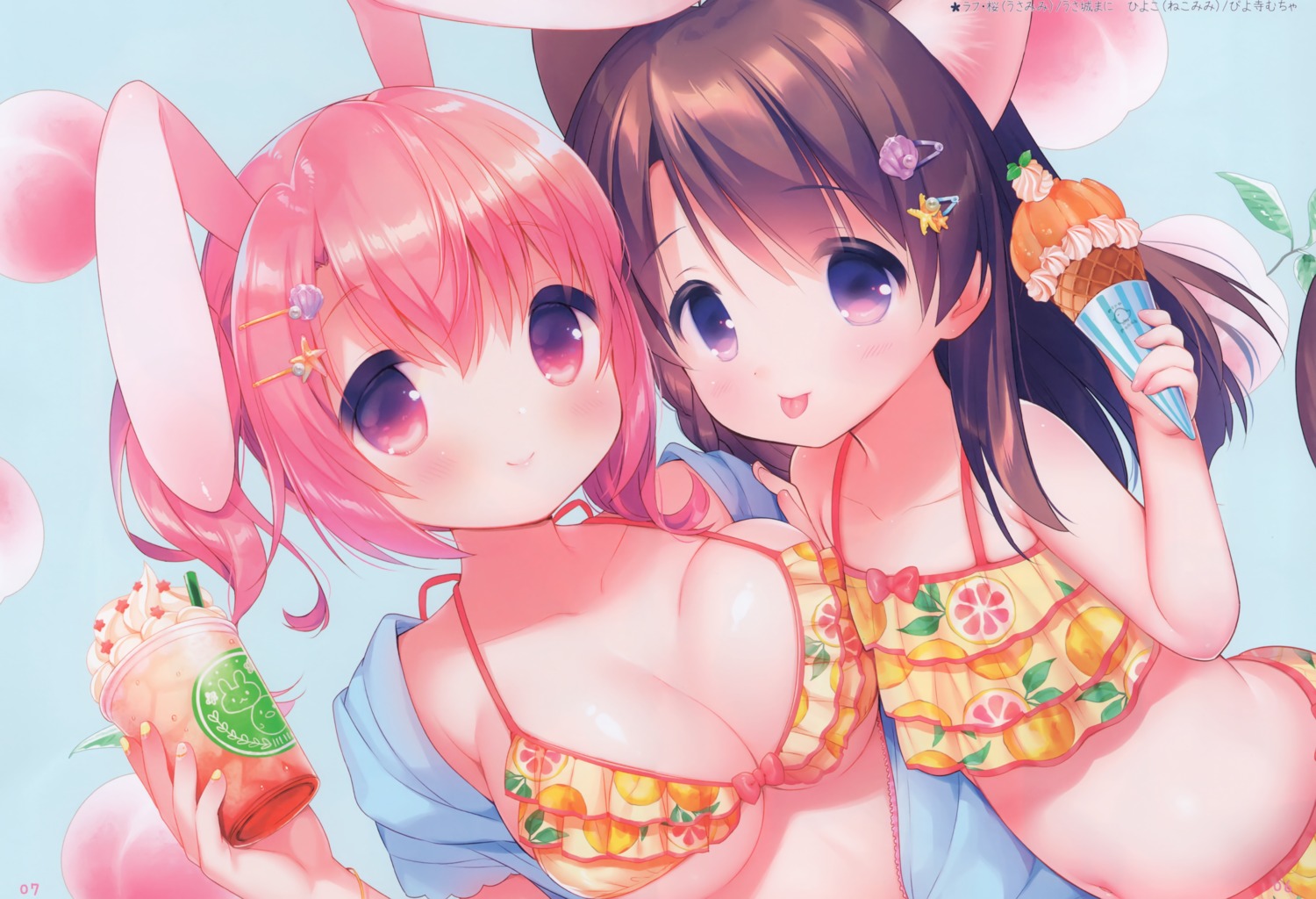 animal_ears bikini bikini_top bunny_ears nekomimi oasis+ open_shirt piyodera_mucha swimsuits symmetrical_docking usashiro_mani