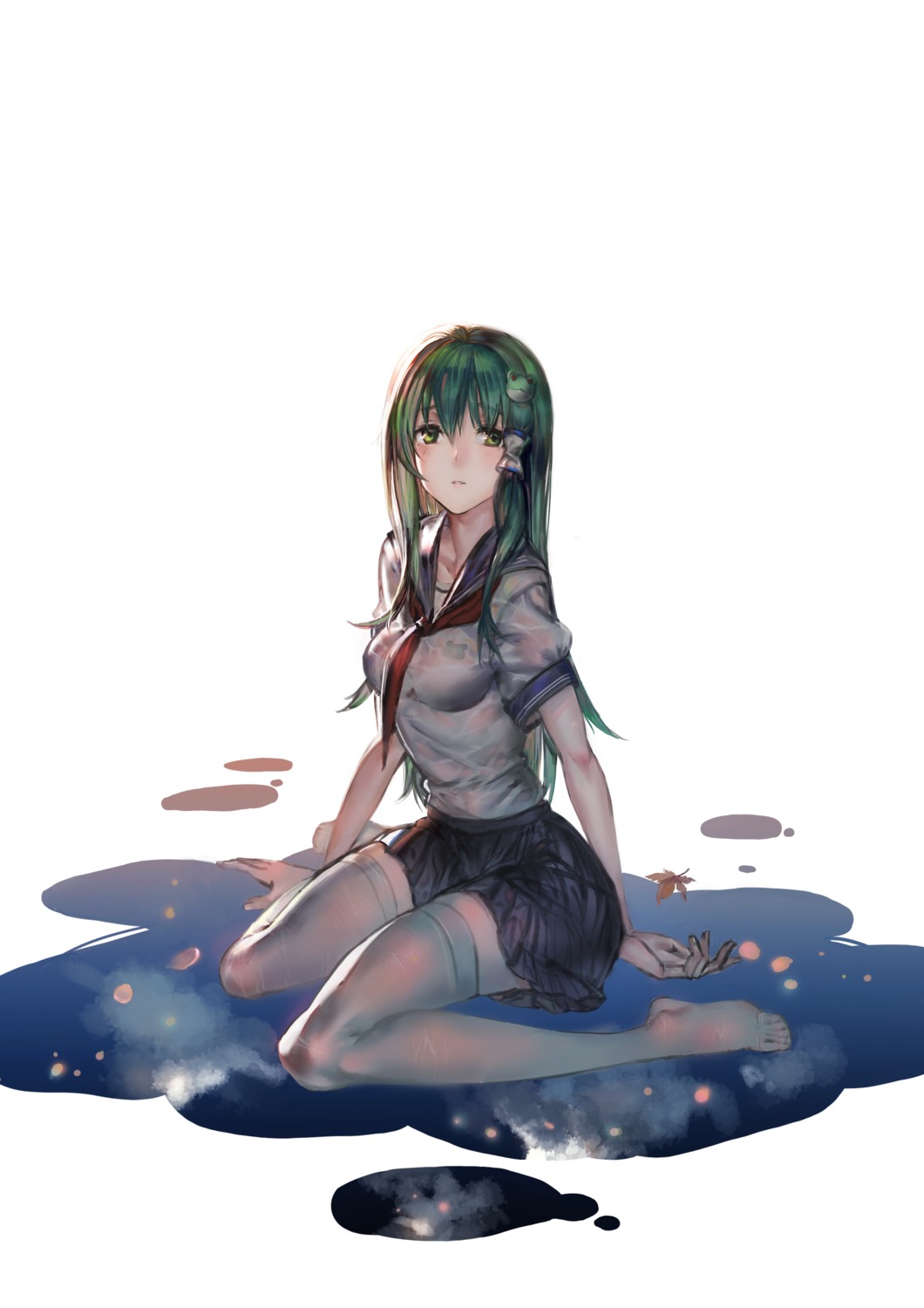 kishiyo kochiya_sanae seifuku thighhighs touhou wet_clothes