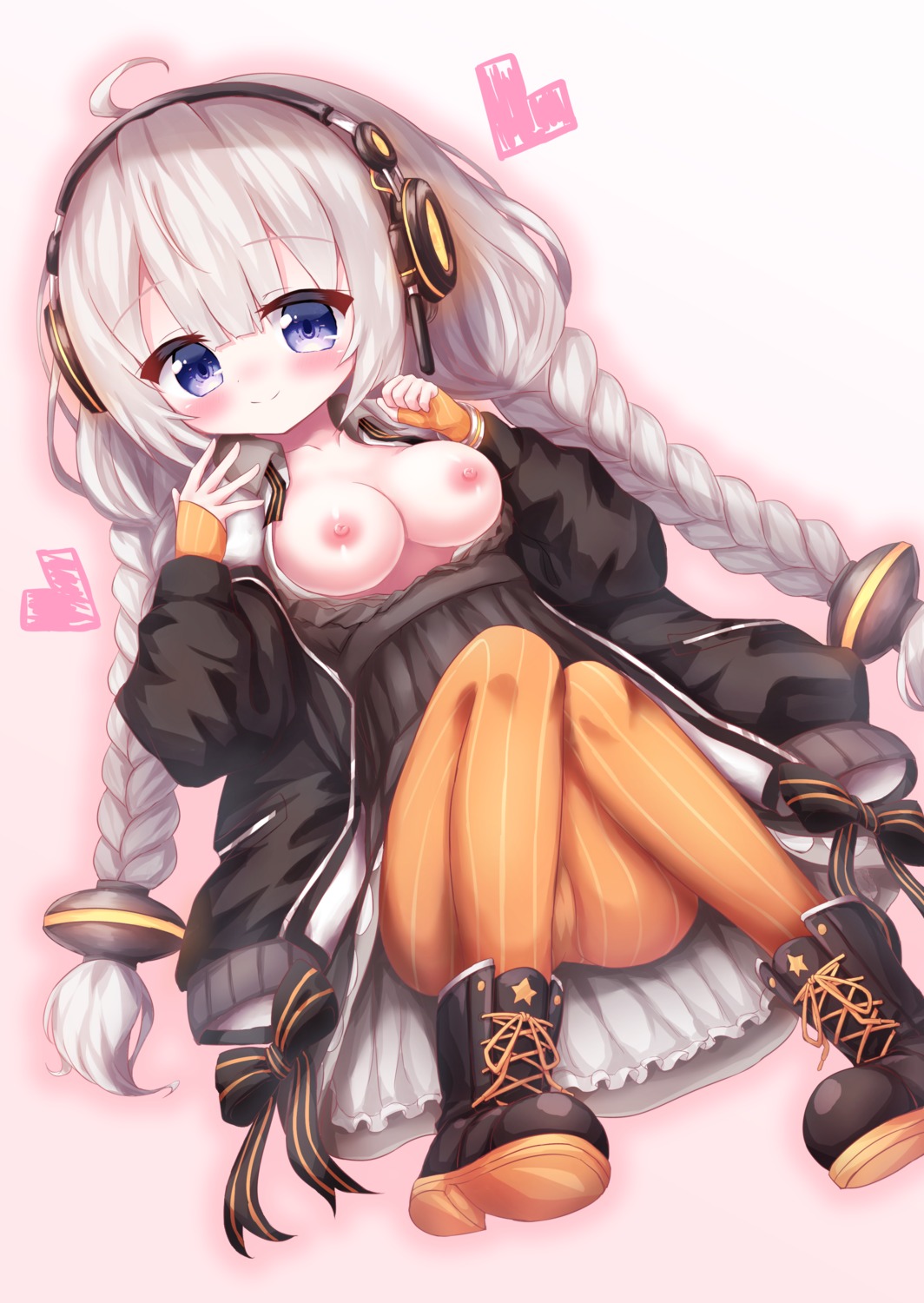 breasts cameltoe headphones kizuna_akari nipples no_bra open_shirt pantyhose voiceroid waste_(arkaura)