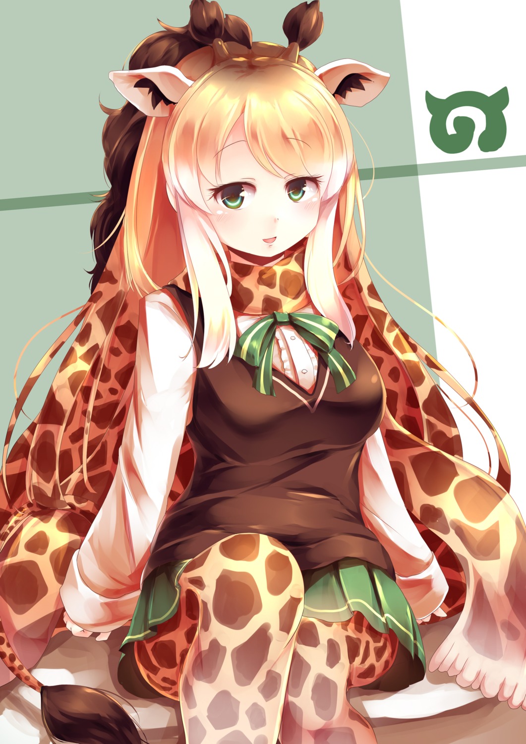 animal_ears cape_giraffe horns kanzakietc kemono_friends pantyhose seifuku tail