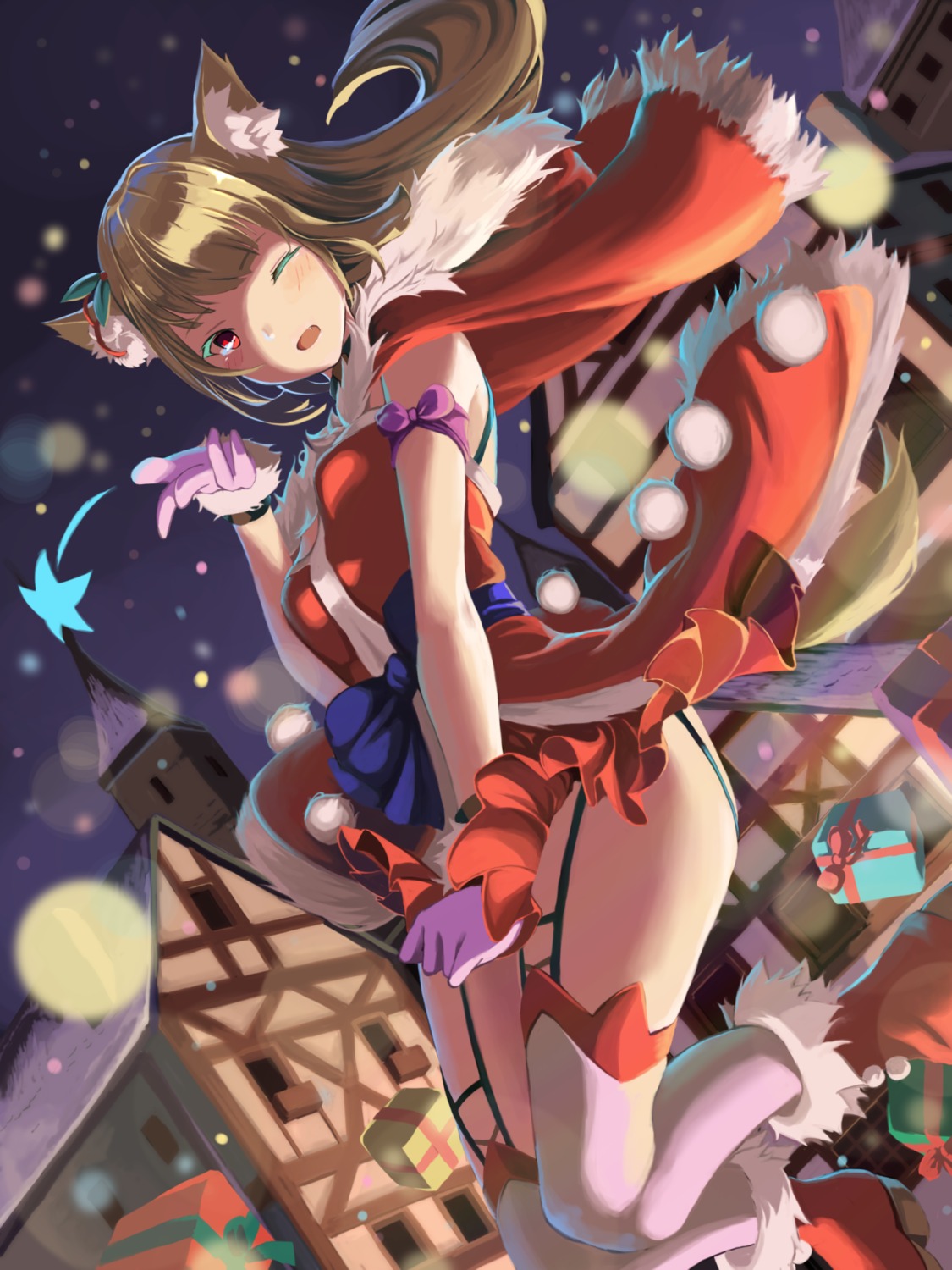 animal_ears christmas mikisai skirt_lift stockings tail thighhighs