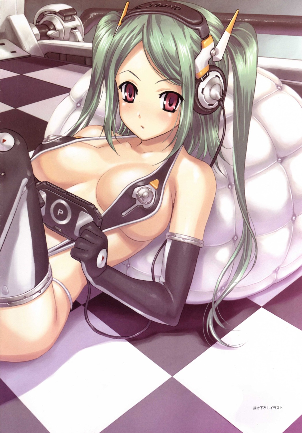 happoubi_jin headphones no_bra pantsu thighhighs