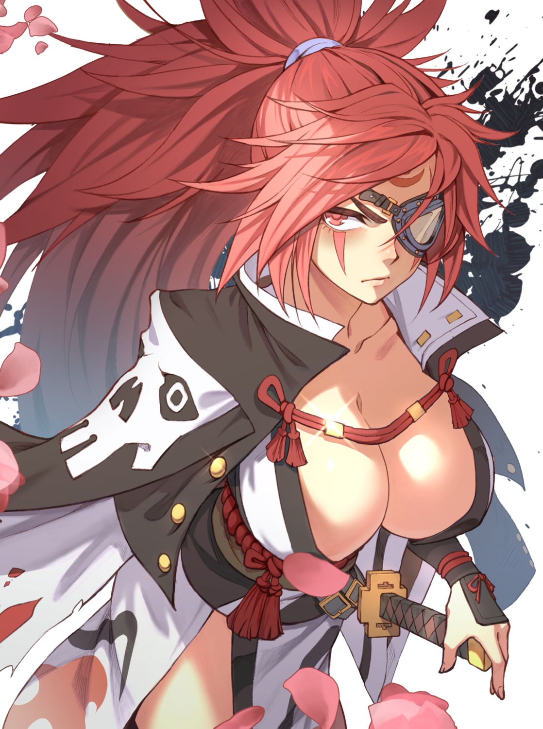 baiken carcass_(artist) guilty_gear japanese_clothes no_bra open_shirt sword