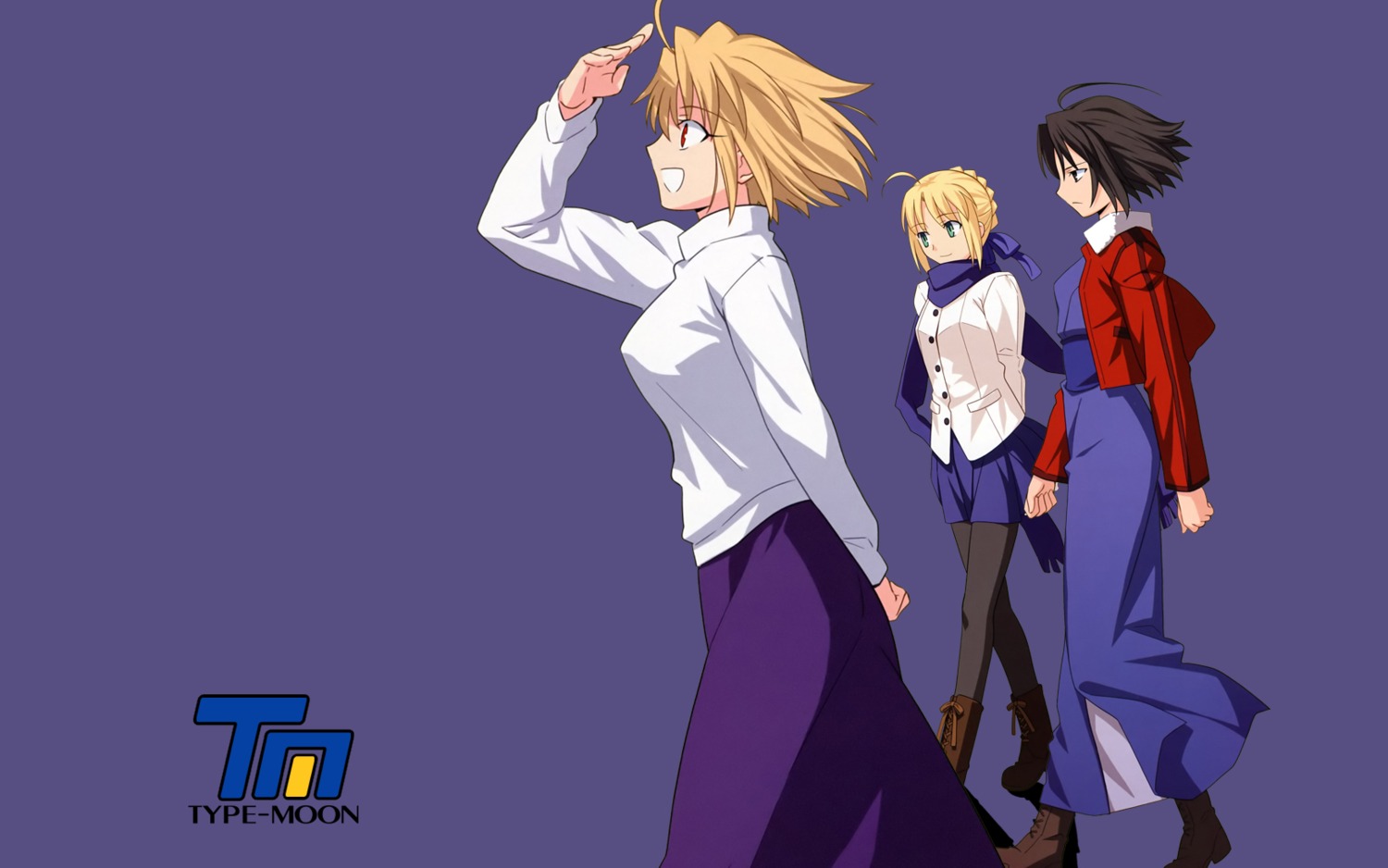 arcueid_brunestud fate/stay_night heels kara_no_kyoukai pantyhose ryougi_shiki saber sweater takeuchi_takashi tsukihime type-moon wallpaper