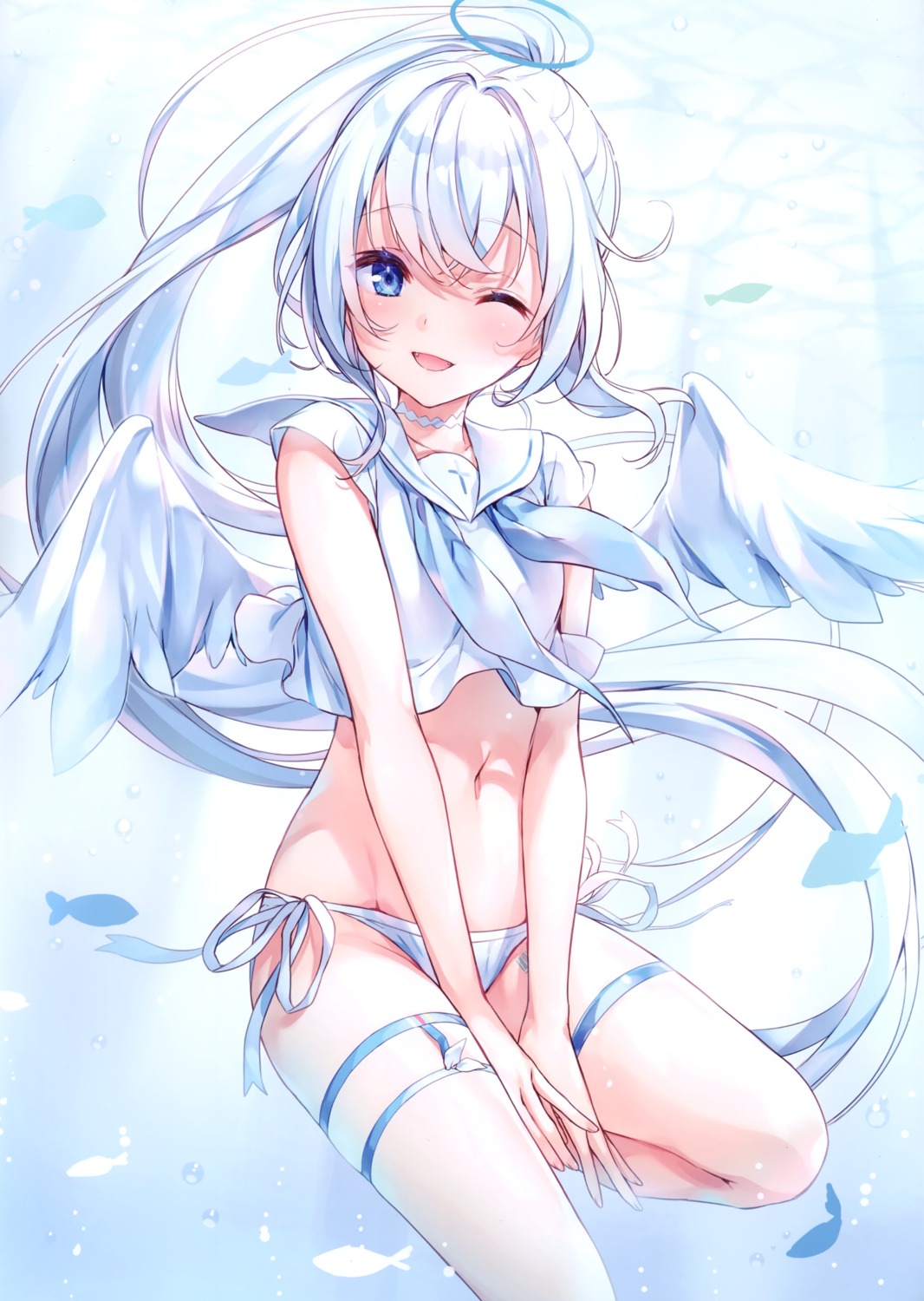 angel bikini garter komeshiro_kasu seifuku swimsuits tattoo wings yobi_gakka