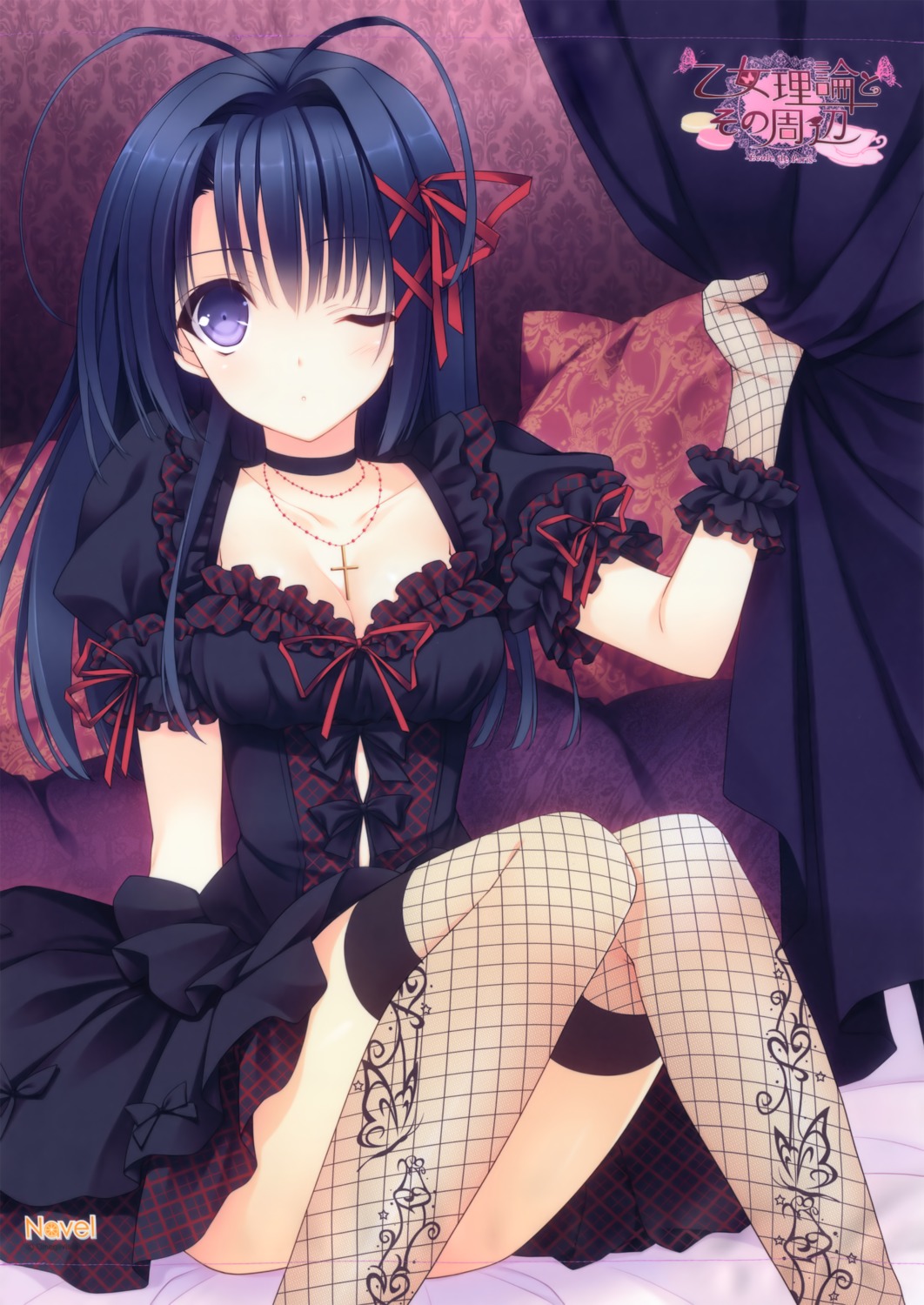 cleavage dress fishnets gothic_lolita lolita_fashion navel ookura_risona otome_riron_to_sono_shuuhen:_ecole_de_paris suzuhira_hiro thighhighs tsuki_ni_yorisou_otome_no_sahou