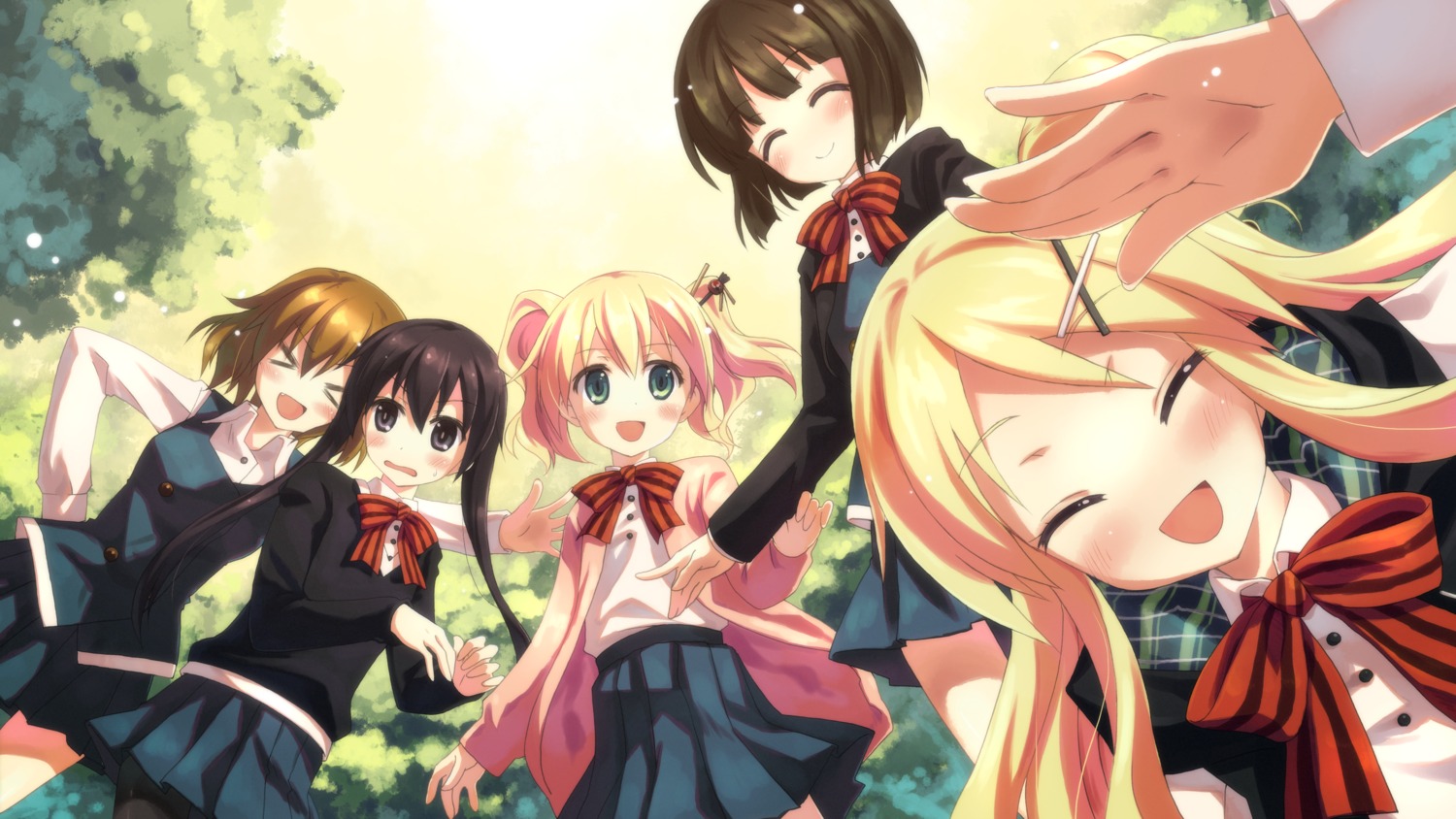 alice_cartelet inokuma_youko kin-iro_mosaic komichi_aya kujou_karen oomiya_shinobu seifuku studio_s.d.t. wallpaper yuuki_tatsuya