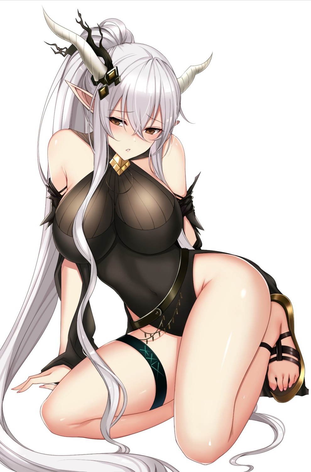 arknights artist_revision ateoyh garter horns pointy_ears shining_(arknights) swimsuits