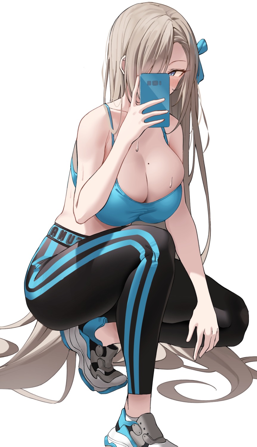blue_archive bra cleavage gym_uniform ichinose_asuna k_pring selfie