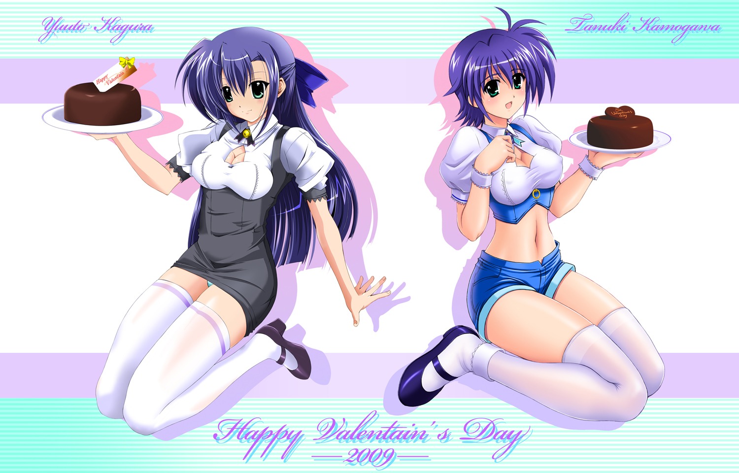 cleavage erect_nipples ginga_nakajima kamogawa_tanuki kamogawaya mahou_shoujo_lyrical_nanoha mahou_shoujo_lyrical_nanoha_strikers subaru_nakajima thighhighs valentine