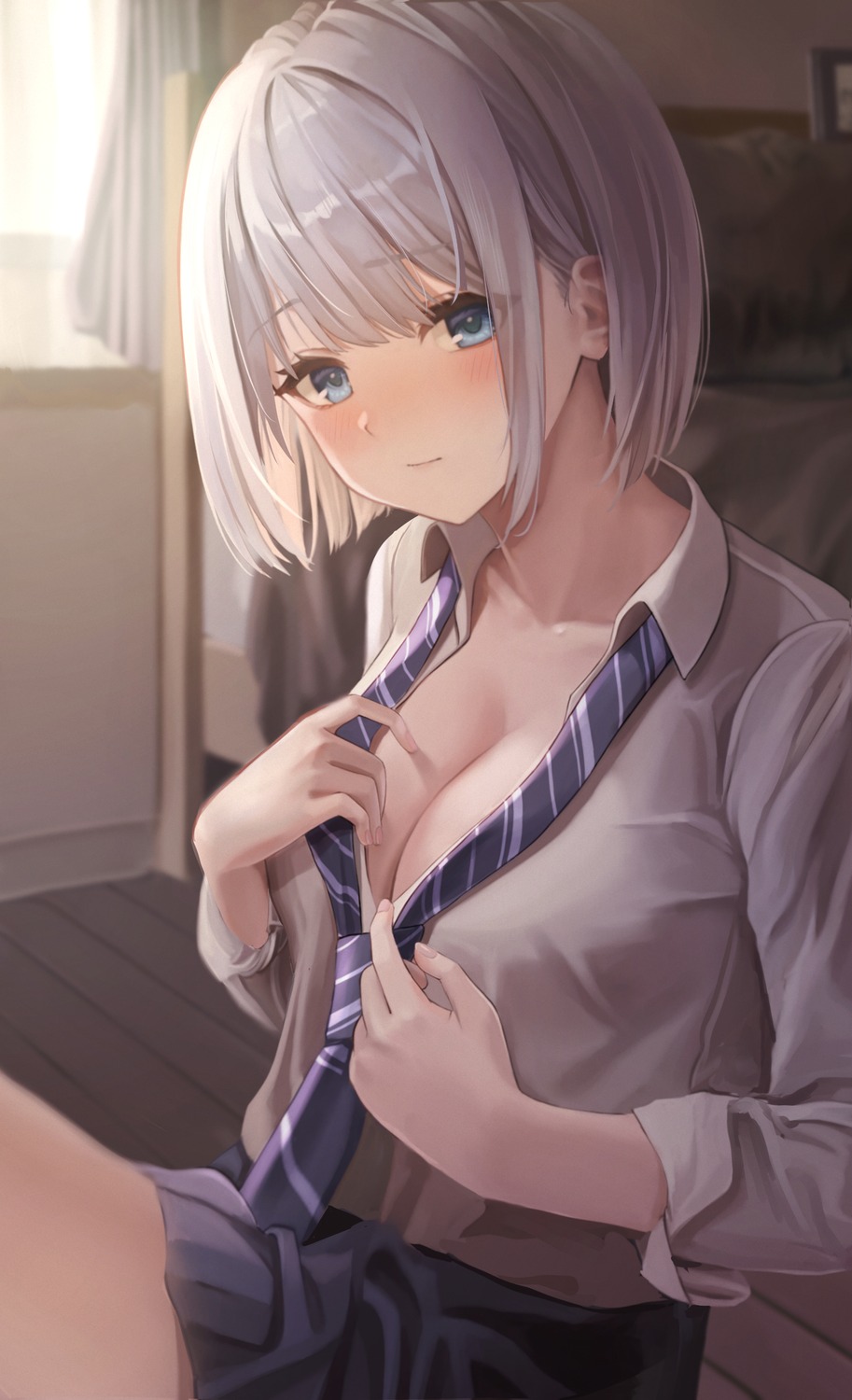 cleavage fujizarashi no_bra open_shirt seifuku