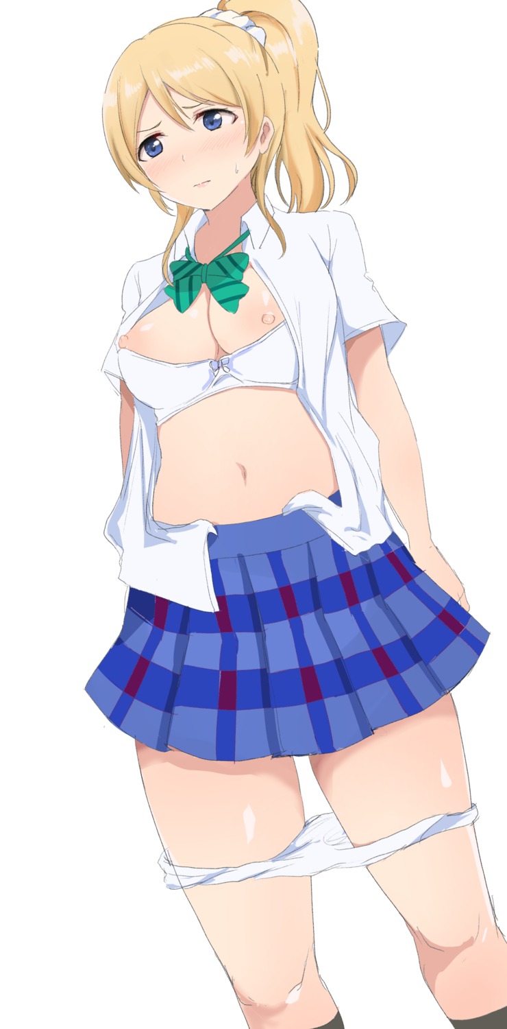 ayase_eli bra love_live! nipples open_shirt pantsu panty_pull seifuku tagme