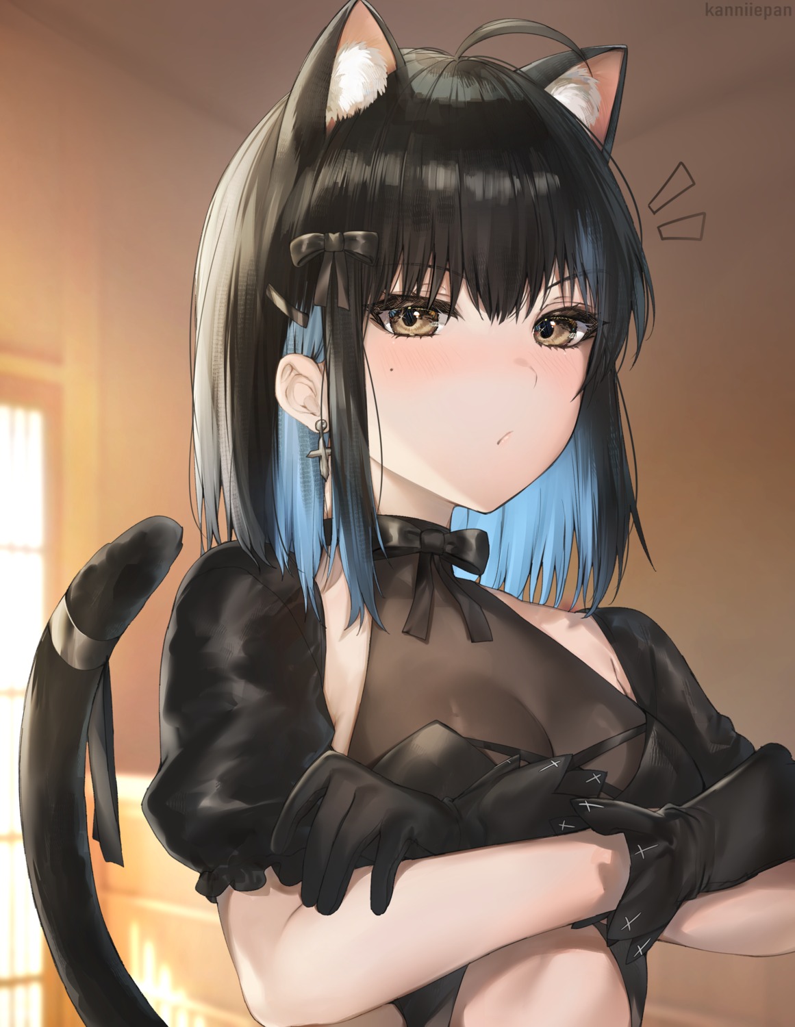 animal_ears irene_(kanniiepan) kanniiepan nekomimi no_bra see_through tail