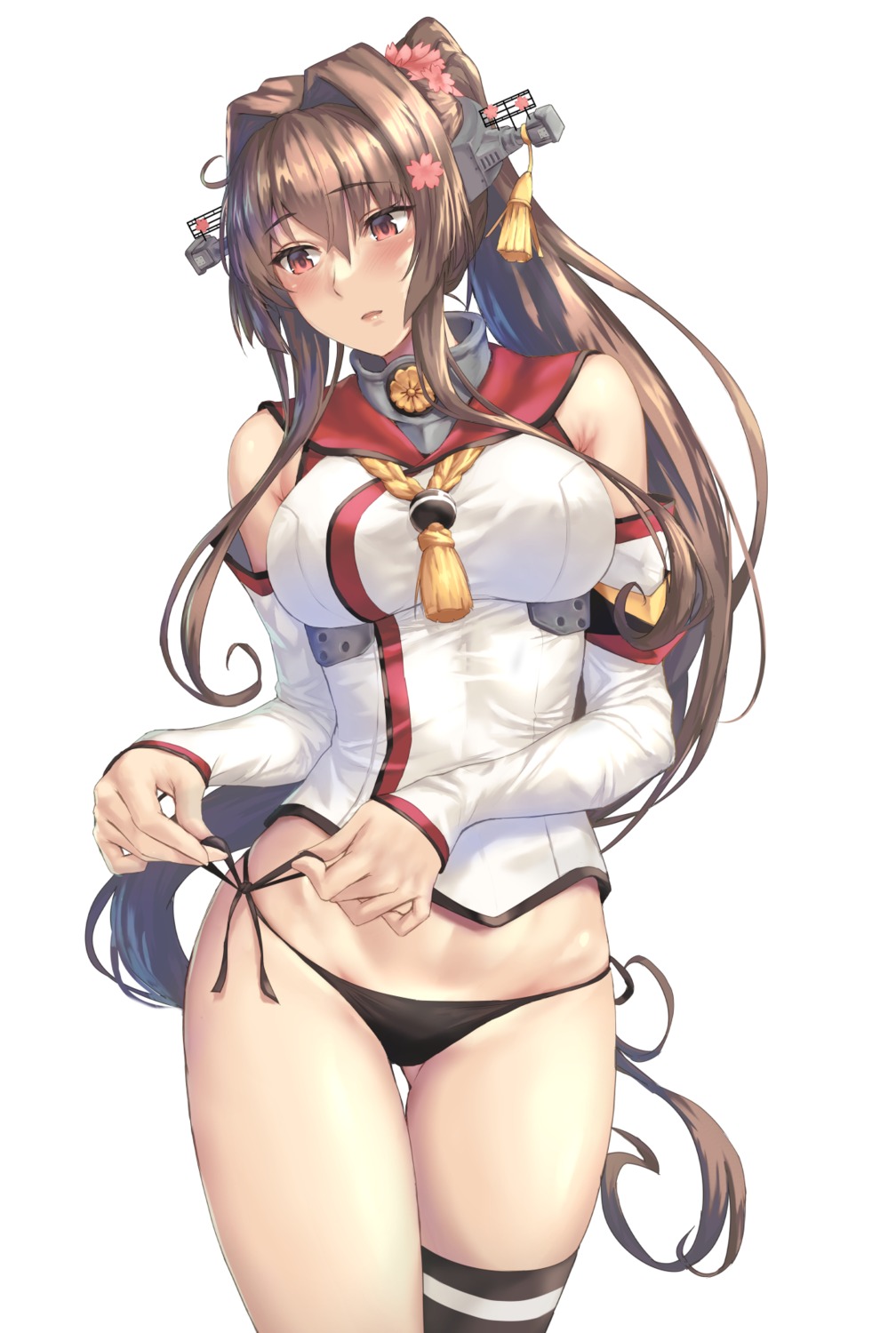 kantai_collection kokuzou pantsu seifuku string_panties thighhighs undressing yamato_(kancolle)