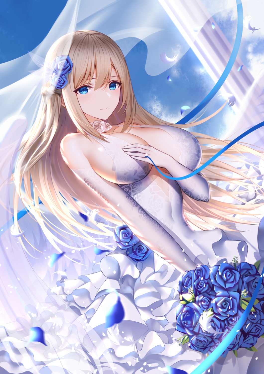 an_yasuri breast_hold cleavage dress lexington_(zhanjianshaonv) no_bra wedding_dress zhanjianshaonv