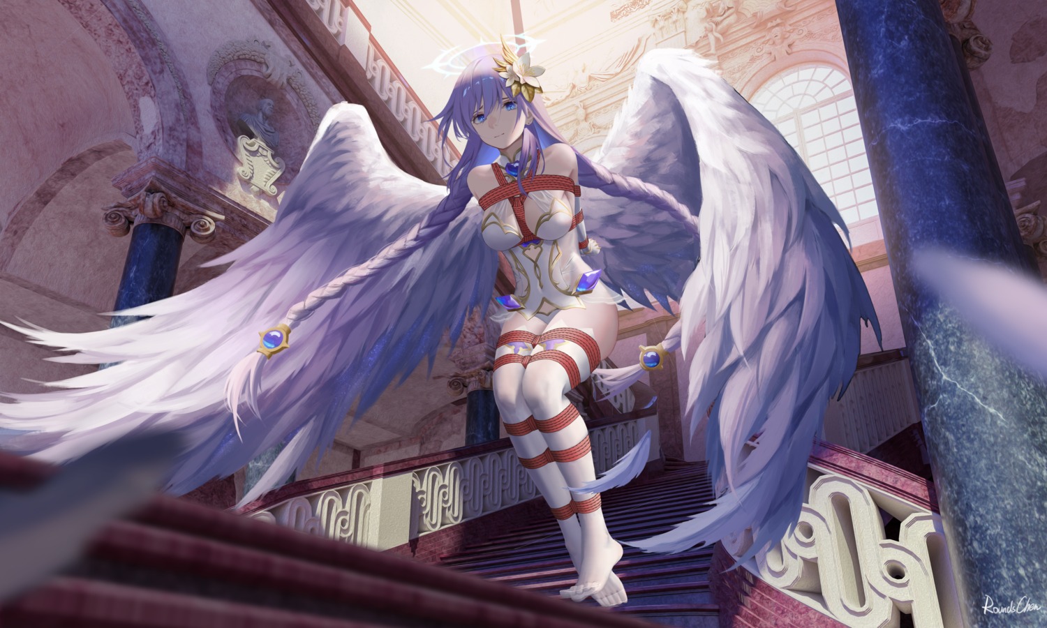 angel bondage choujigen_game_neptune no_bra pantsu purple_heart roundschen see_through thighhighs wings