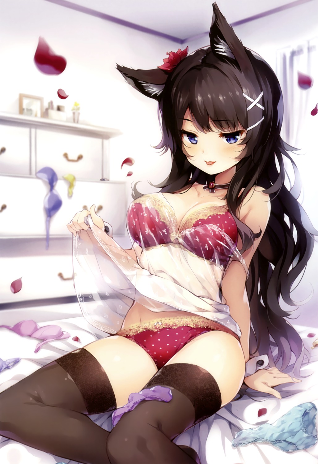 animal_ears bra cleavage pantsu see_through senji thighhighs