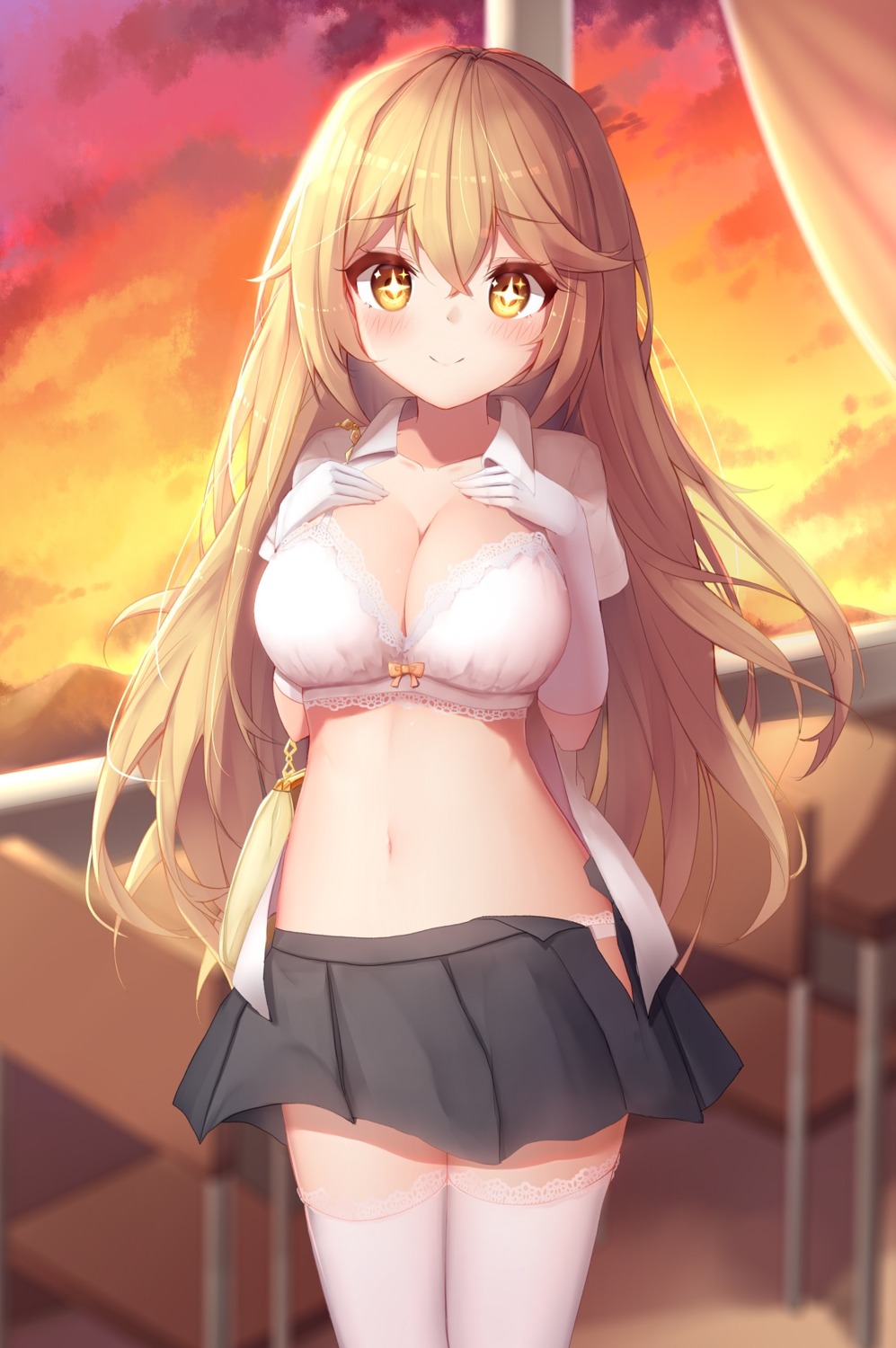 bra breast_hold cleavage kiku_(ks5832) open_shirt pantsu seifuku shokuhou_misaki thighhighs to_aru_kagaku_no_railgun to_aru_majutsu_no_index