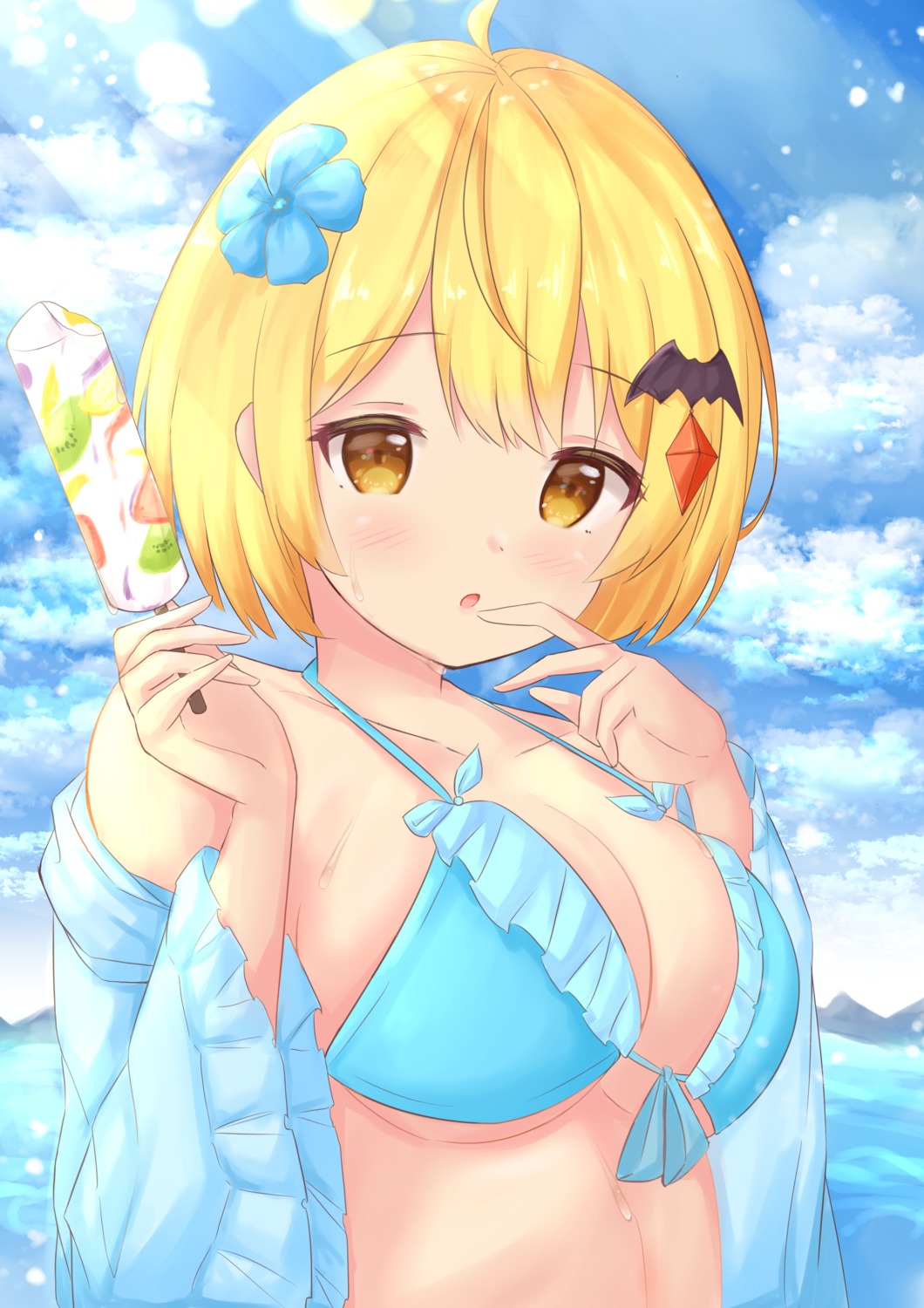 bikini_top hololive kanti15 open_shirt swimsuits yozora_mel