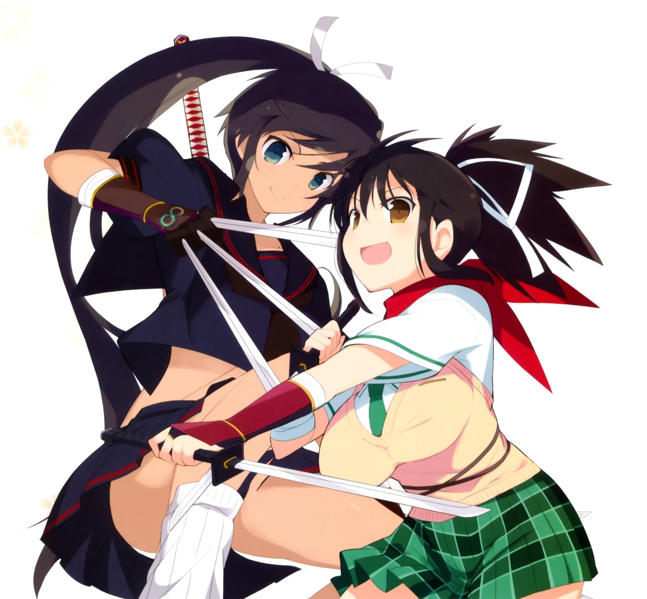 asuka_(senran_kagura) bandages homura_(senran_kagura) seifuku senran_kagura sword yaegashi_nan