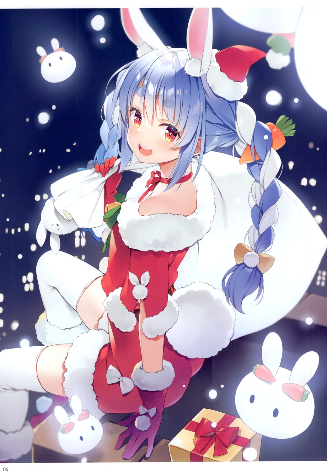 animal_ears bunny_ears christmas hololive no_bra tail thighhighs usada_pekora wireframe yuuki_hagure