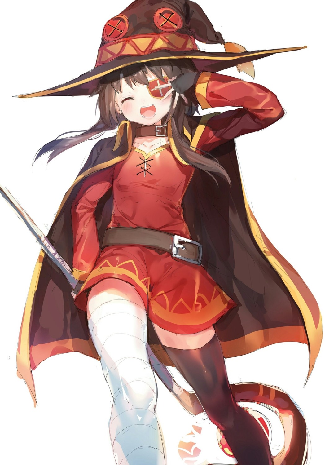 bandages dress eyepatch kono_subarashii_sekai_ni_shukufuku_wo! megumin thighhighs umibouzu weapon witch