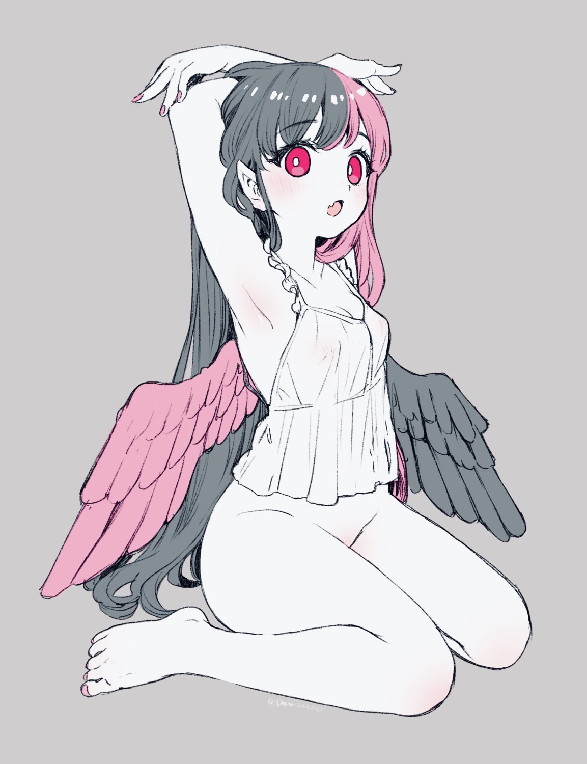 amezawa_koma bottomless lingerie nipples pointy_ears see_through wings