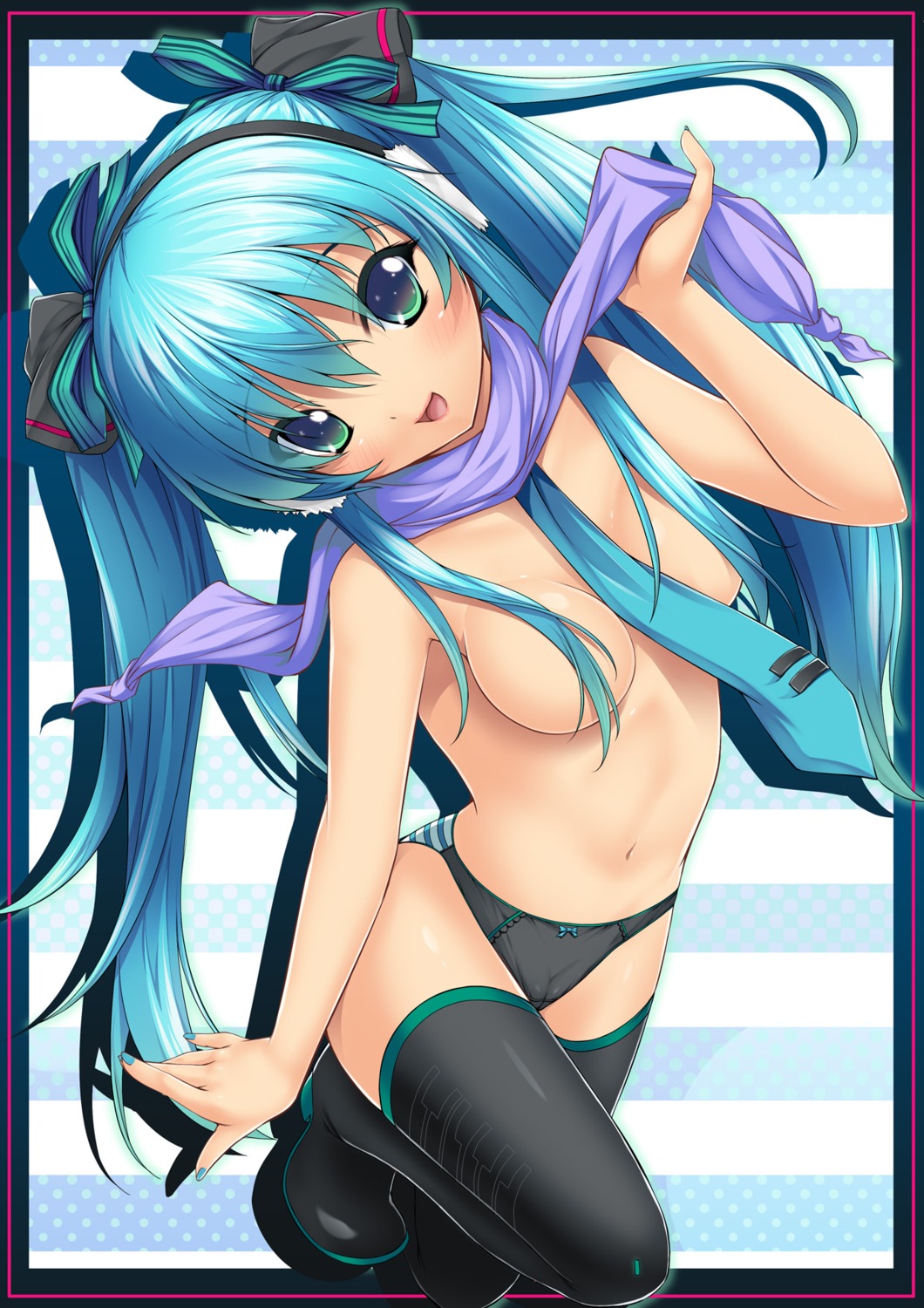 cameltoe hatsune_miku pantsu saxasa_kisuk thighhighs topless vocaloid